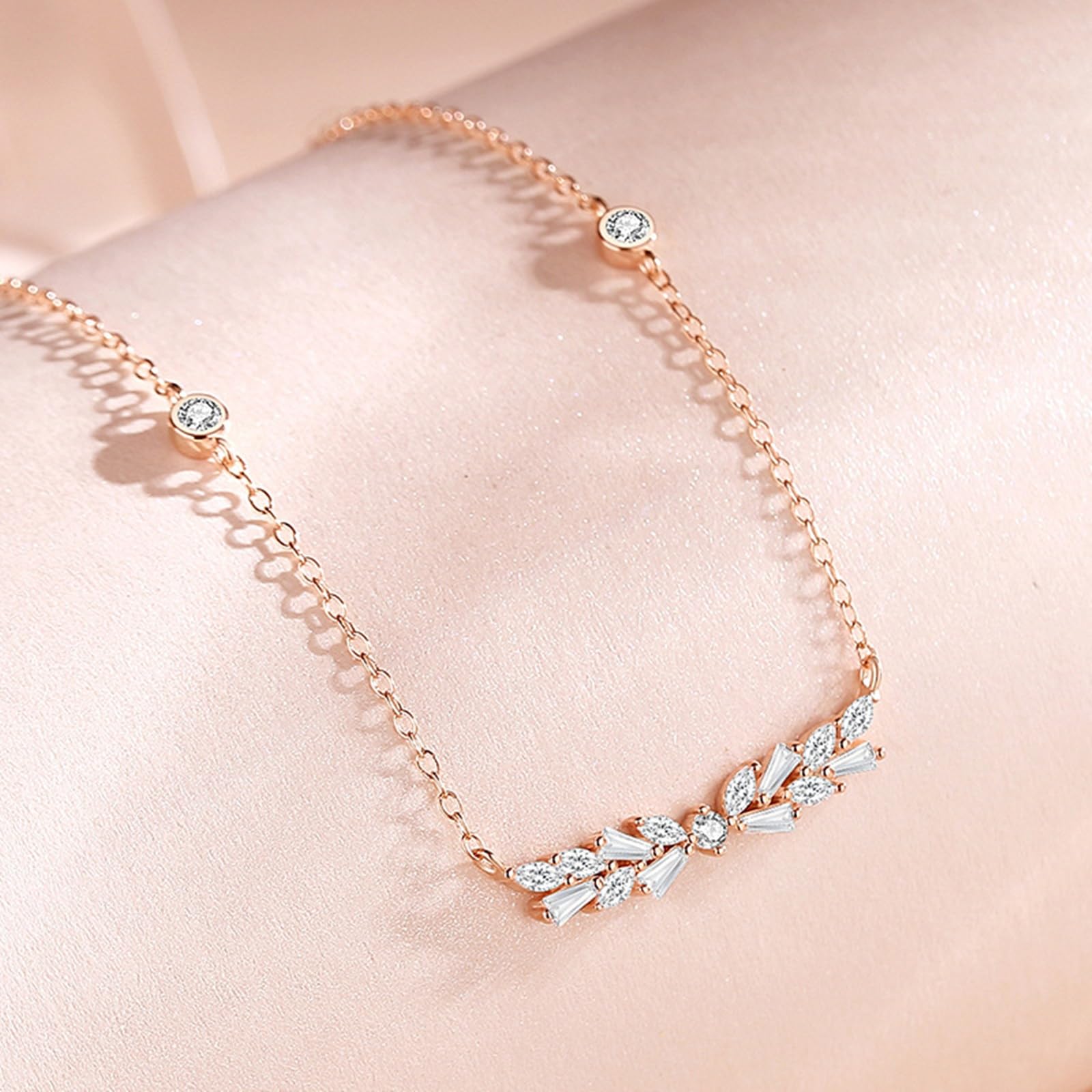 Ciondolo Collana Donna, Donna Oro Rosa Collana a Forma di Grano con Ciondolo in moissanite, Lunghezza 40+5cm