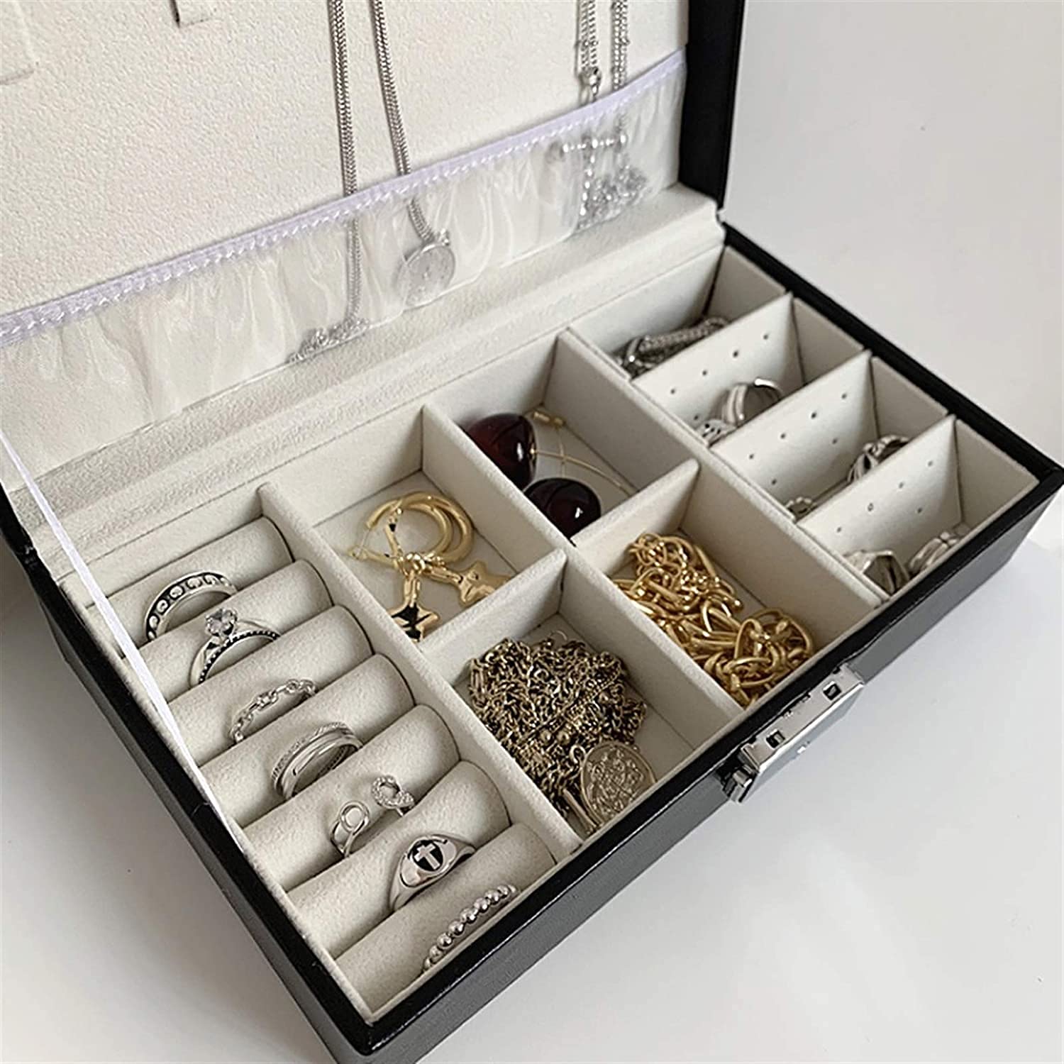 Joyero Joyero de Piel sintética para Mujer, Organizador de Joyas con Cerradura para Pendientes, Pulseras, Anillos, joyeros, Estuche de Almacenamiento, Organizador de Joyas