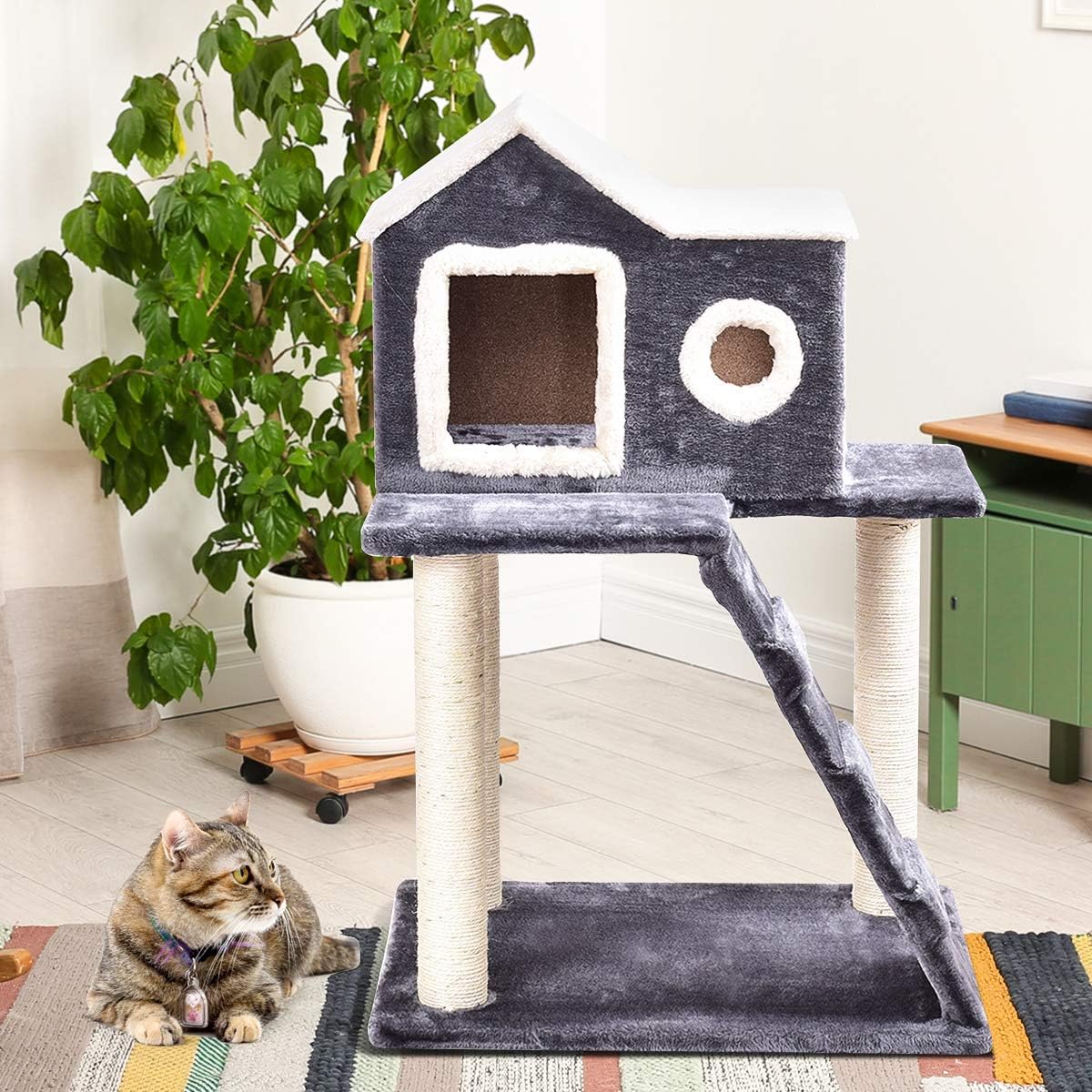 Tangkula Igloo Cat Tree, Pet Tower Kitty Condo, Lovely Pet Furniture with Scratching Posts and Ladder, Pet Play Toy House, Activity Centre Cat Tree - for Kittens, Cats and Pets (36'')