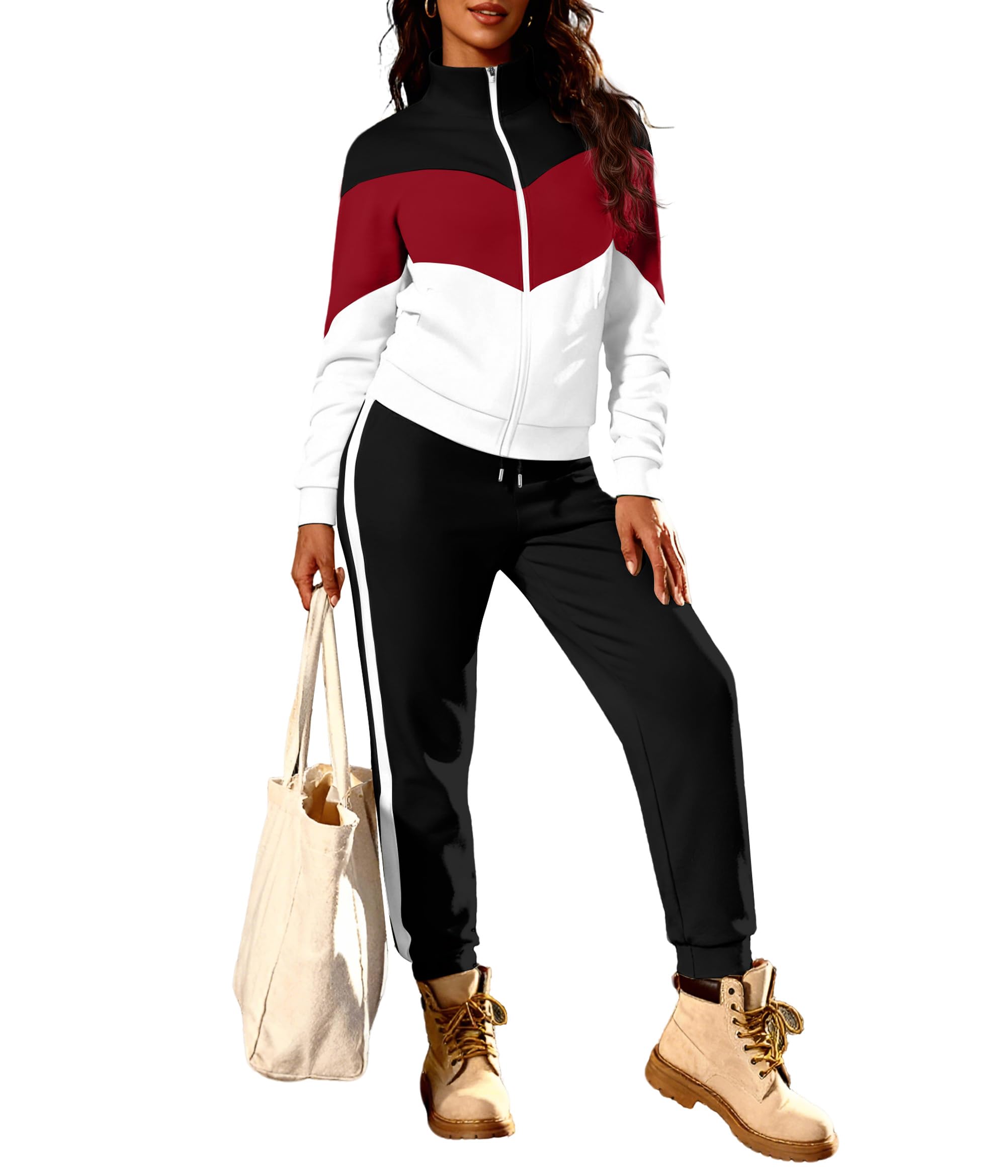 UOUA Womens 2 Piece Set Tracksuit Long Sleeve Zip Jacket Jogger Pants Workout Lounge Casual Outfit Sweatsuits