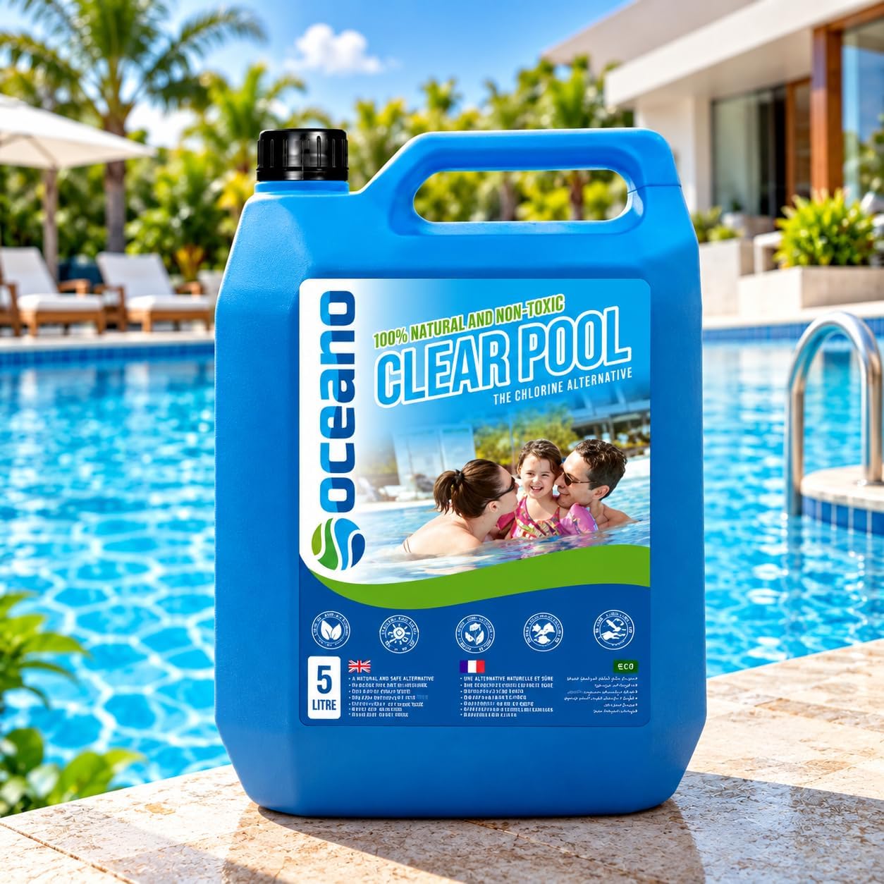 Oceano Clear Pool The Chlorine Alternative, Natural Chlorine Alternative for Swimming Pools & Spas, Non-Toxic Eco-Friendly Algaecide & Clarifier, Safe for Kids & Pets, Water Treatment Solution