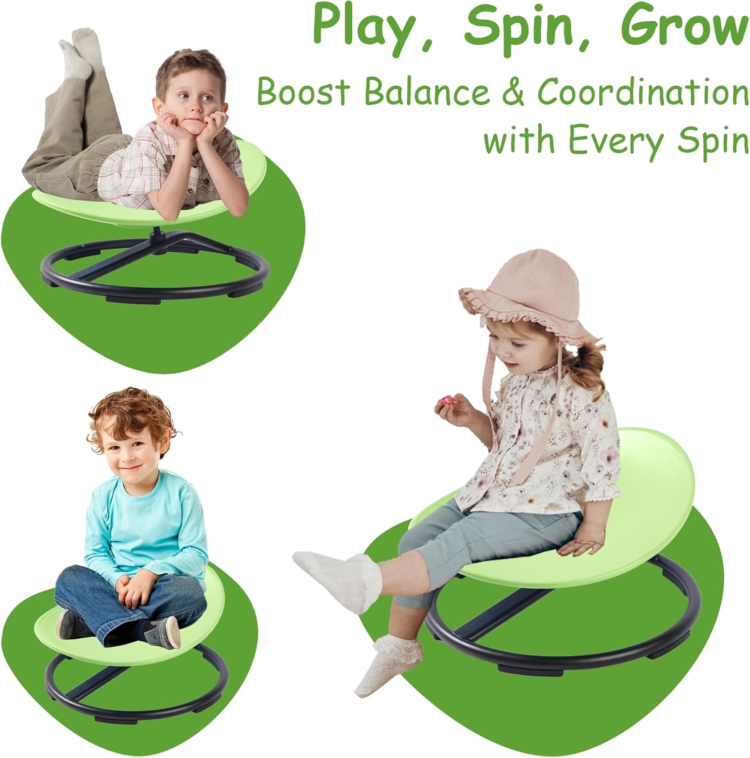 Kids Sensory Swivel Chair - Round Spinning Chair Seat for Balance, Coordination - Sensory Therapy Stool for Kids with Autism & ADHD - Active Indoor Play Set for Home & Classroom (Green)