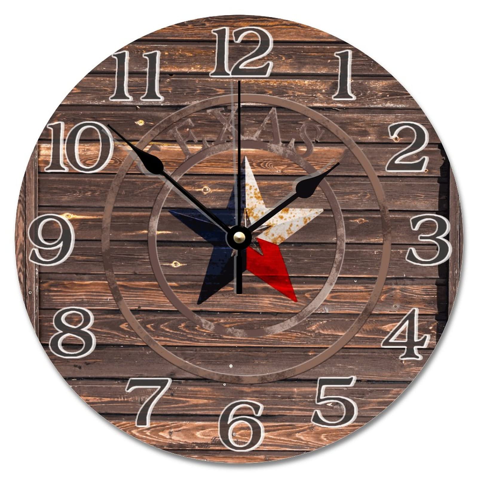 Horloge murale en bois Texas 30 cm | Pendule rustique et silencieuse