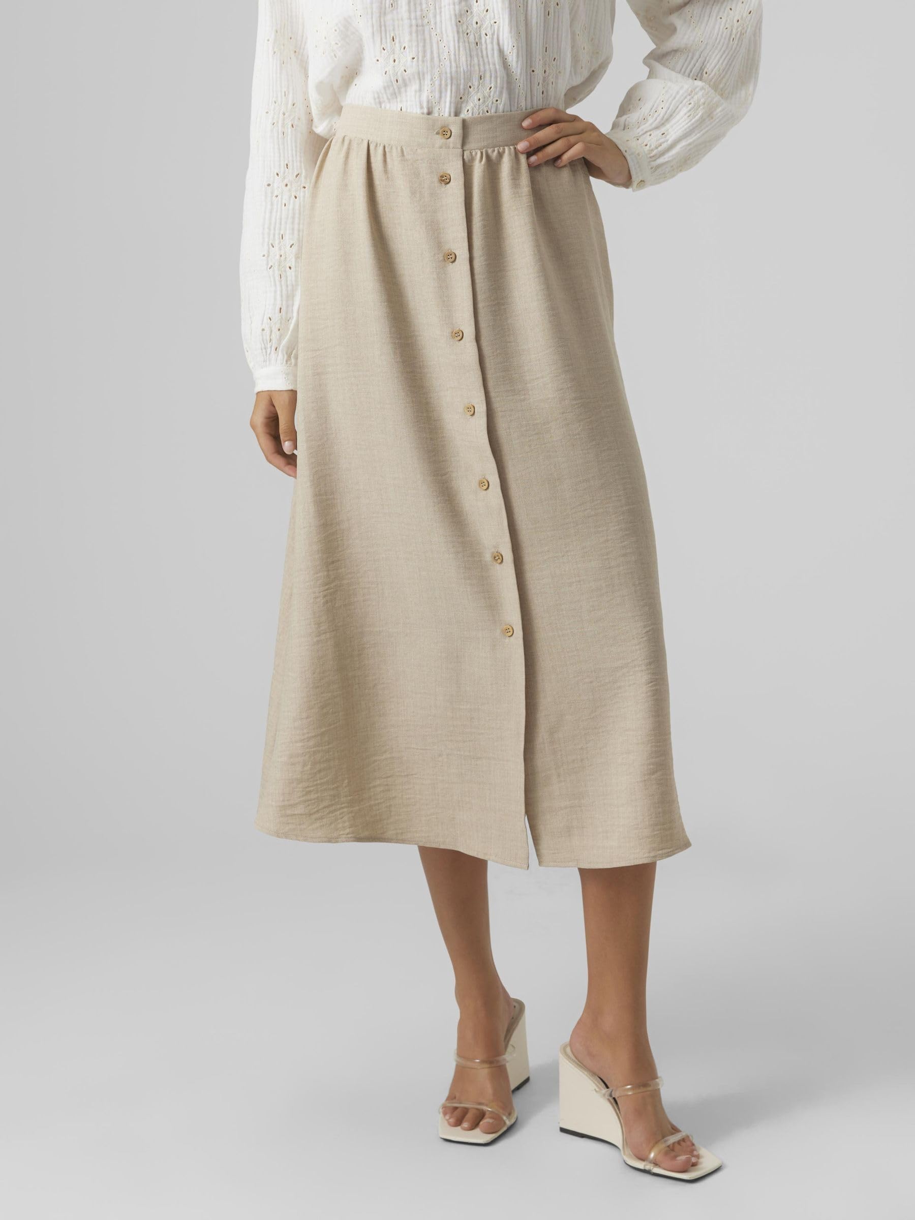 Vero Moda Calf Vmmelaney H/W Button Becerro Skirt Wvn Ga para Mujer