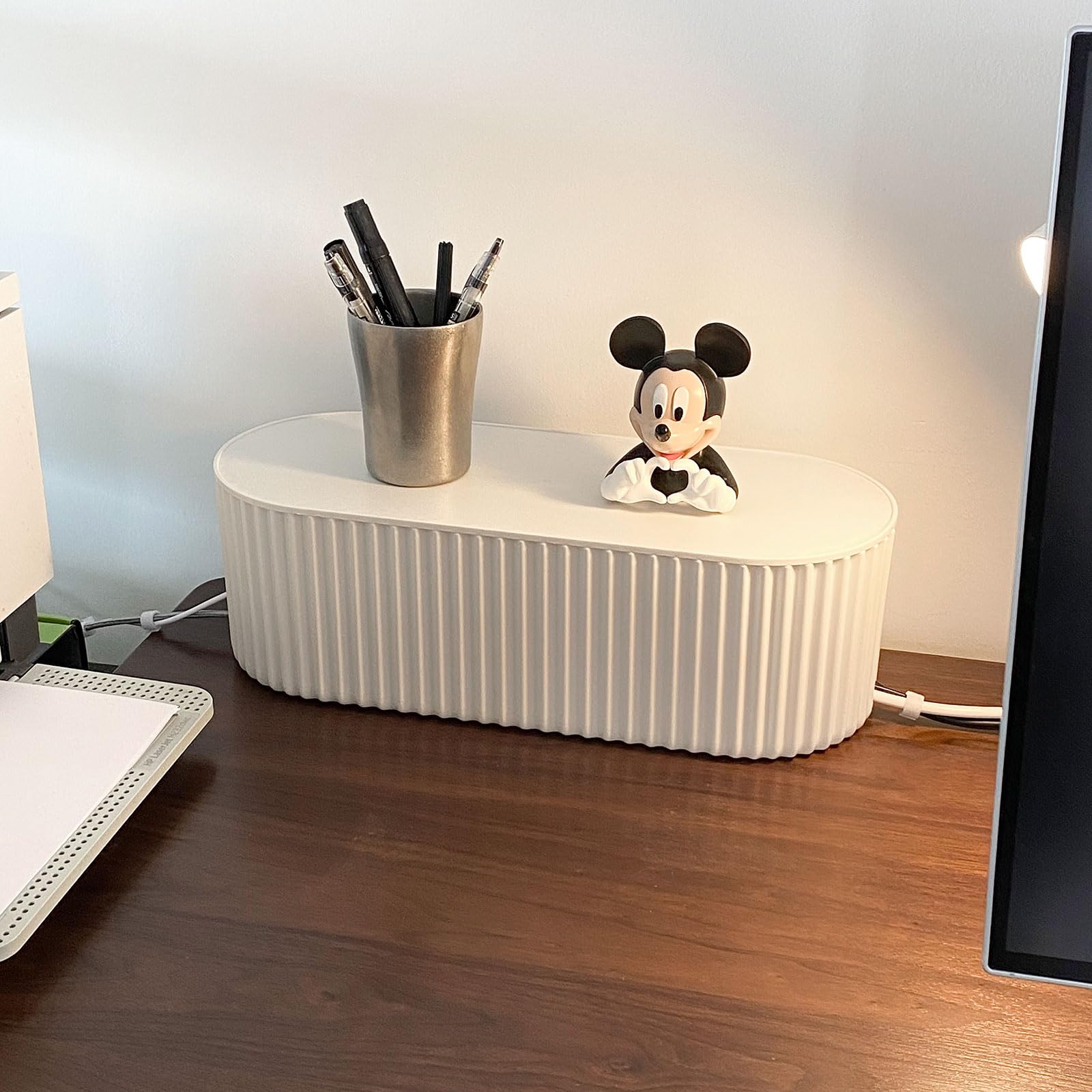 Paquete de 2 cajas de gestión de cables blancas, caja organizadora de cables de plástico debajo del escritorio, tiras de alimentación para oficina en casa, cargador de teléfono, cables