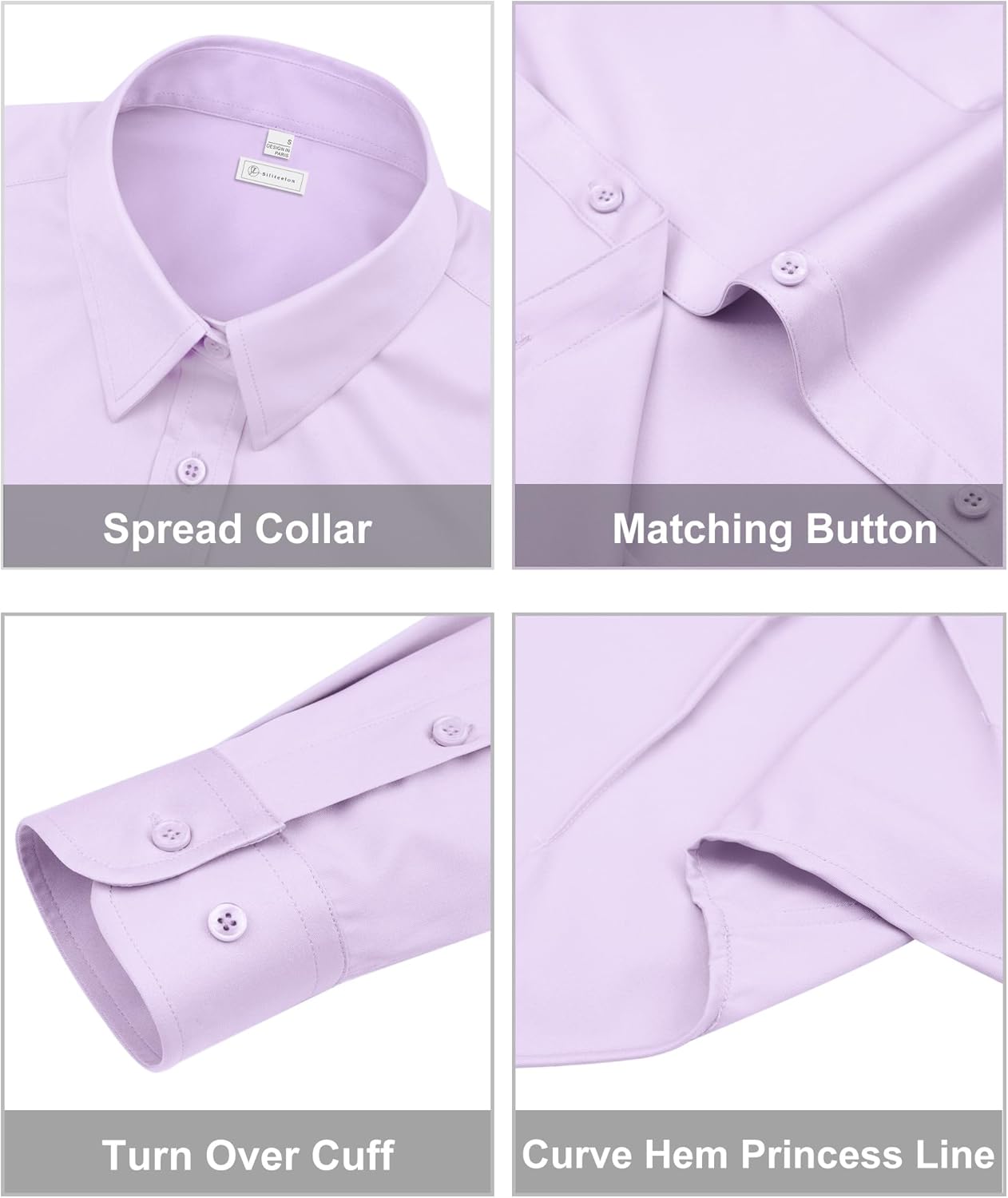 siliteelon Womens Classic-Fit Dress Shirts Long Sleeve Button Down Wrinkle-Free Stretch Solid Casual Work Office Blouse Top - Image 3