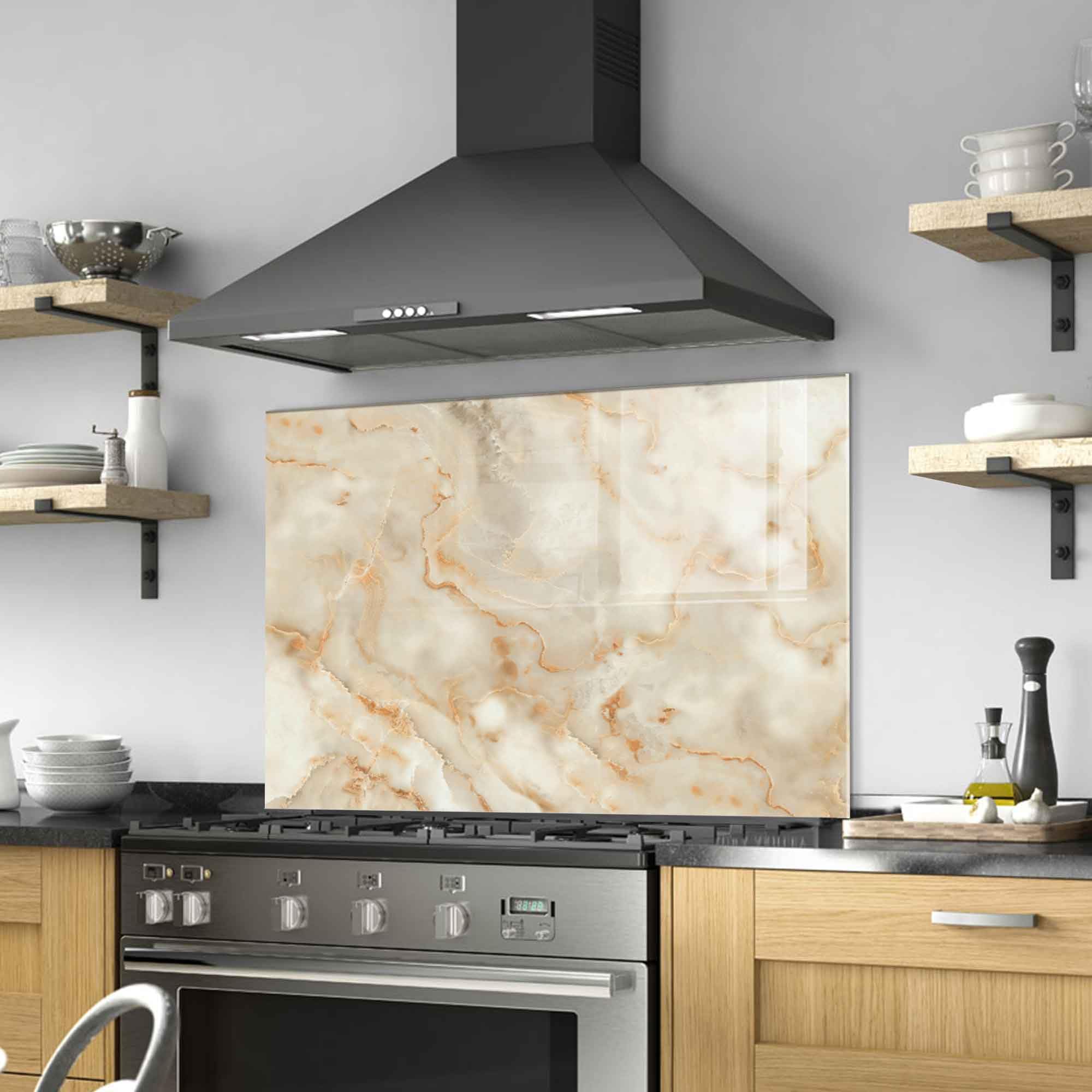 Roggmard Tempered Glass Kitchen Backsplash, Stove Back Top Cover, Splashback Tile, Kitchen Sink Cover Splash Guard, Home Kitchen Decor (36x30''-(91x76cm))