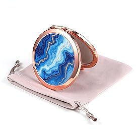 Dynippy Compact Mirror Rose Gold Makeup Mirror Folding Mini Pocket Mirror Portable Hand Mirror Double-Sided 2 x 1x Magnification for Woman Girls - Blue Marble Motion