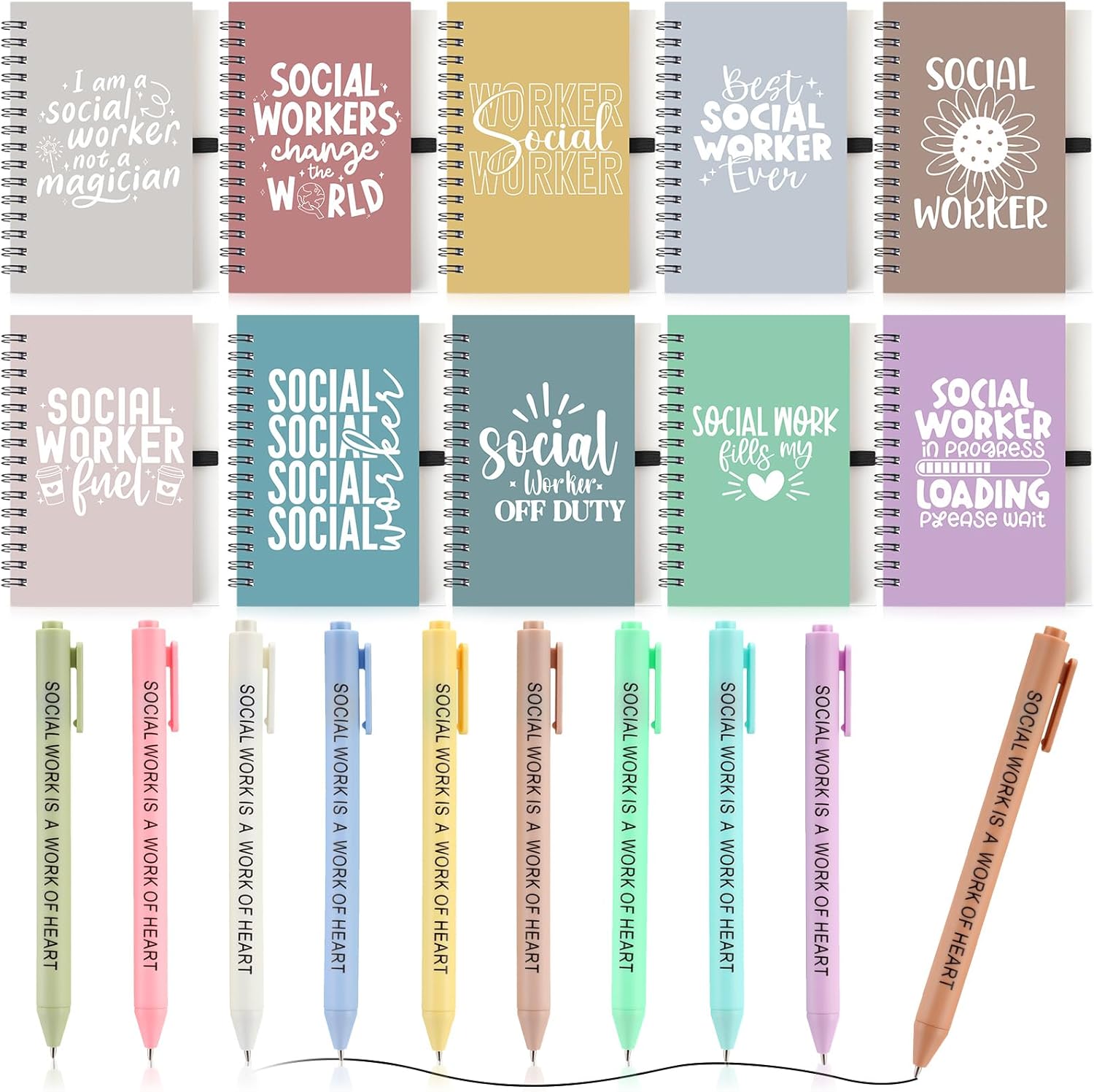 Resurhang 20 Set Social Worker Appreciation Gift Include Inspirational Notebook and Ballpoint Pen Social Work Month Gift for Women Men Volunteer Coworker Retirement(Mixed Color)