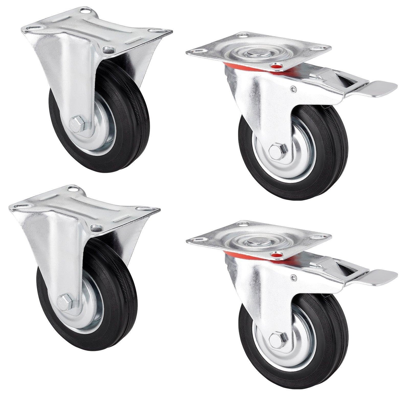 SOTOOLS 4er SET Schwerlastrollen FORTIX Ø 200 mm (2x Bock, 2x Lenkrollen mit Bremse) – Tragkraft 440 kg Gummirollen Ø 200 mm mit Panhead-Schrauben – solide & langlebig