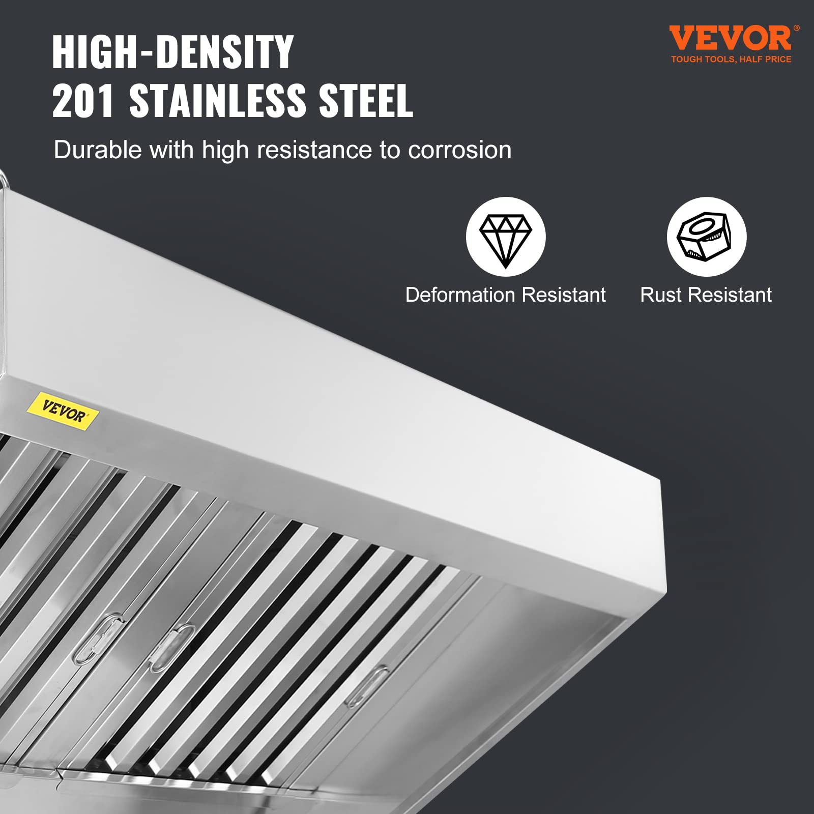 VEVOR Cappa di Aspirazione Commerciale, 9FT, Cappa per Rimorchio in Acciaio Inox 201 Griglia a Forma di U Staccabile, Cappa di Ventilazione Resistente alla Ruggine per Cucina Ristorante