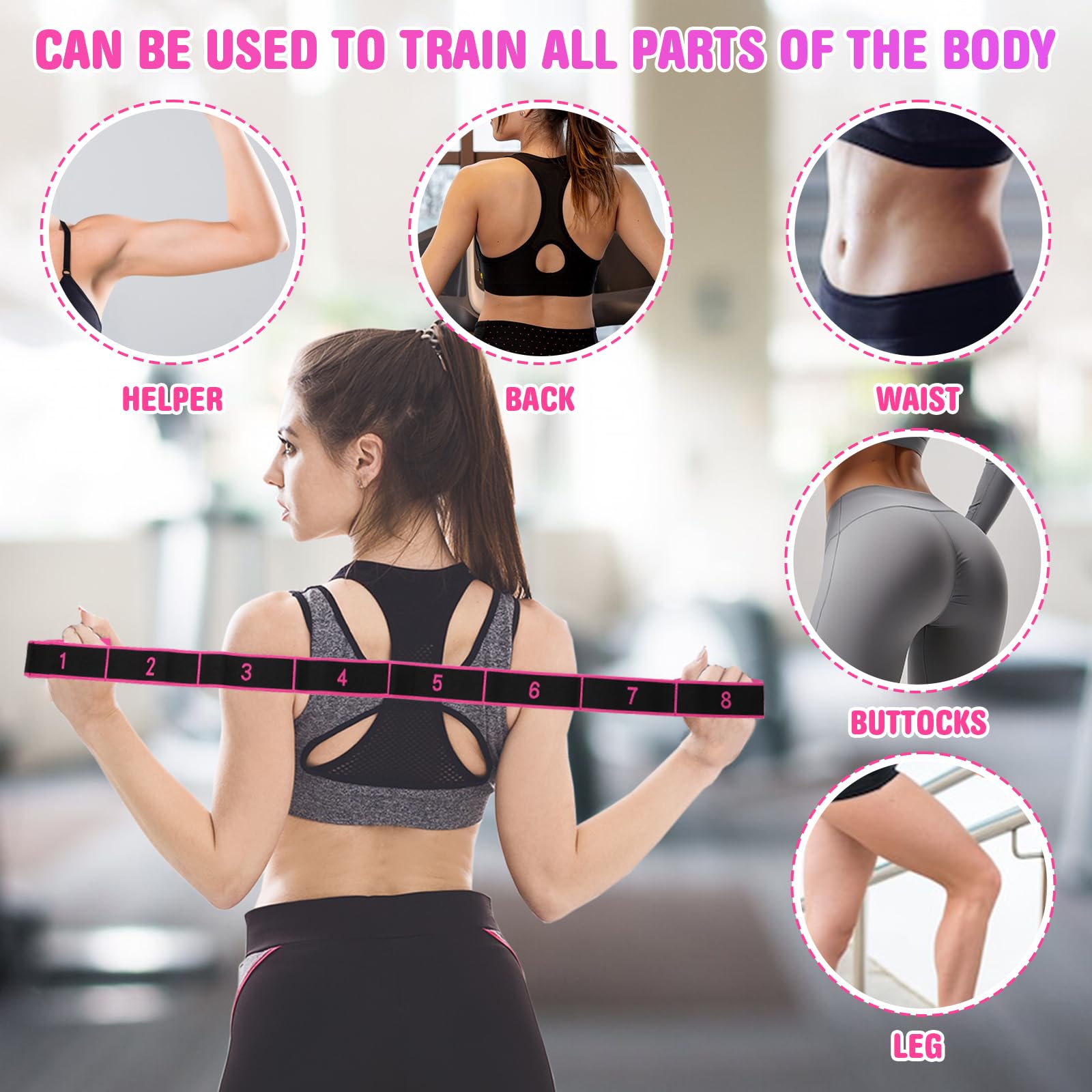 5 Pezzi Elastico Fasce di Resistenza Yoga Fascia Elastica Fitness Yoga Stretching Band con 8 Anelli Banda Elastica Numerata per Pilates, Ginnastica, Danza e Allenamento, 5 Colori