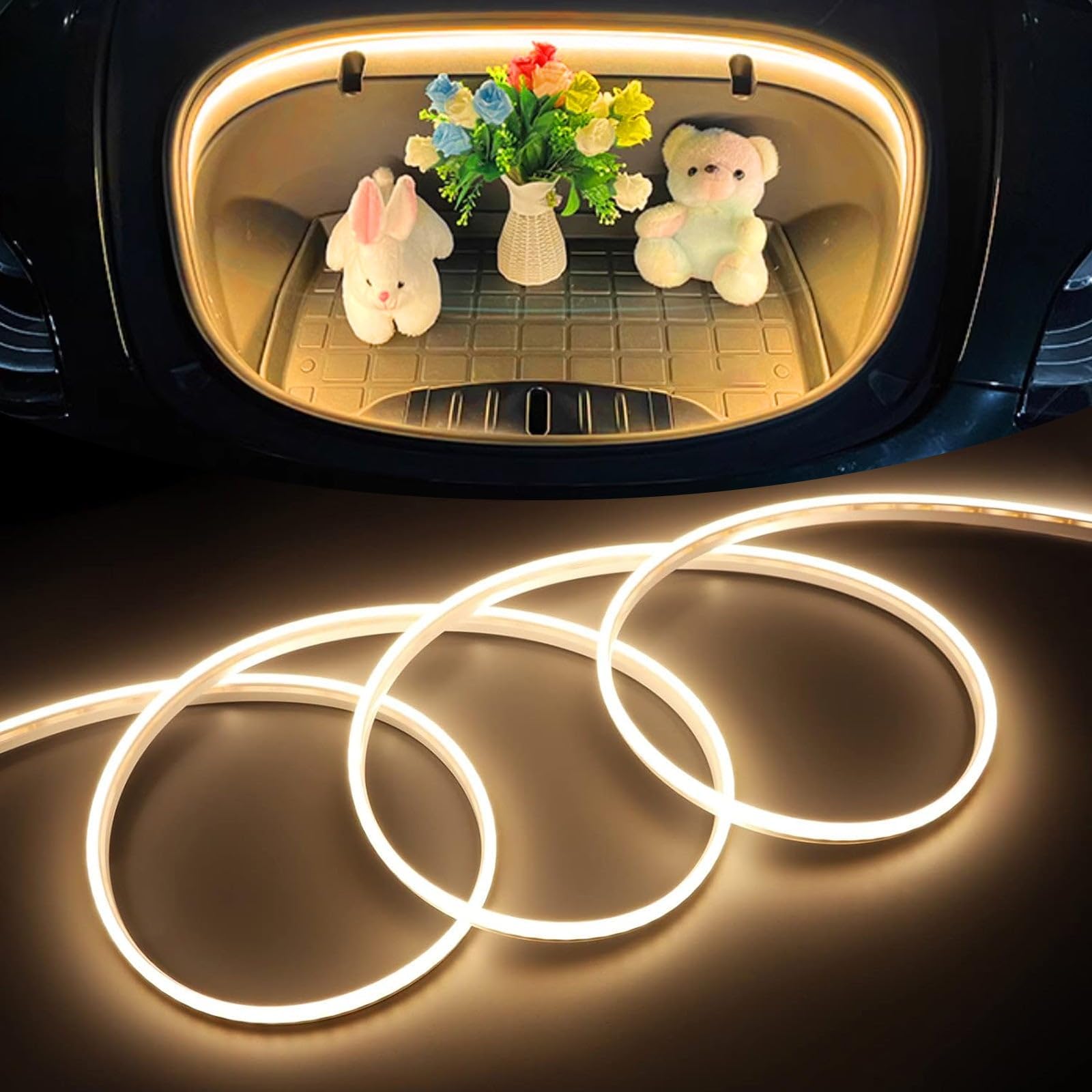 x xotic tech Frunk LED Light Strip Compatible with Tesla Model 3 2018 2019 2020, Front Trunk Ambient Lighting Flexible Led Atmosphere Strip Light Bar Interior Accessories (Warm)