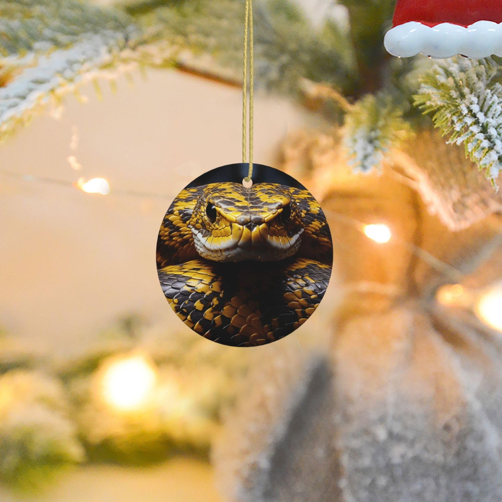 2025 Christmas Tree Decoration Hanging Round Ornament Yellow Snake Ceramic Ornaments Christmas Tree Decorations Round Pendants for Xmas Tree Winter New Year Party Supplies