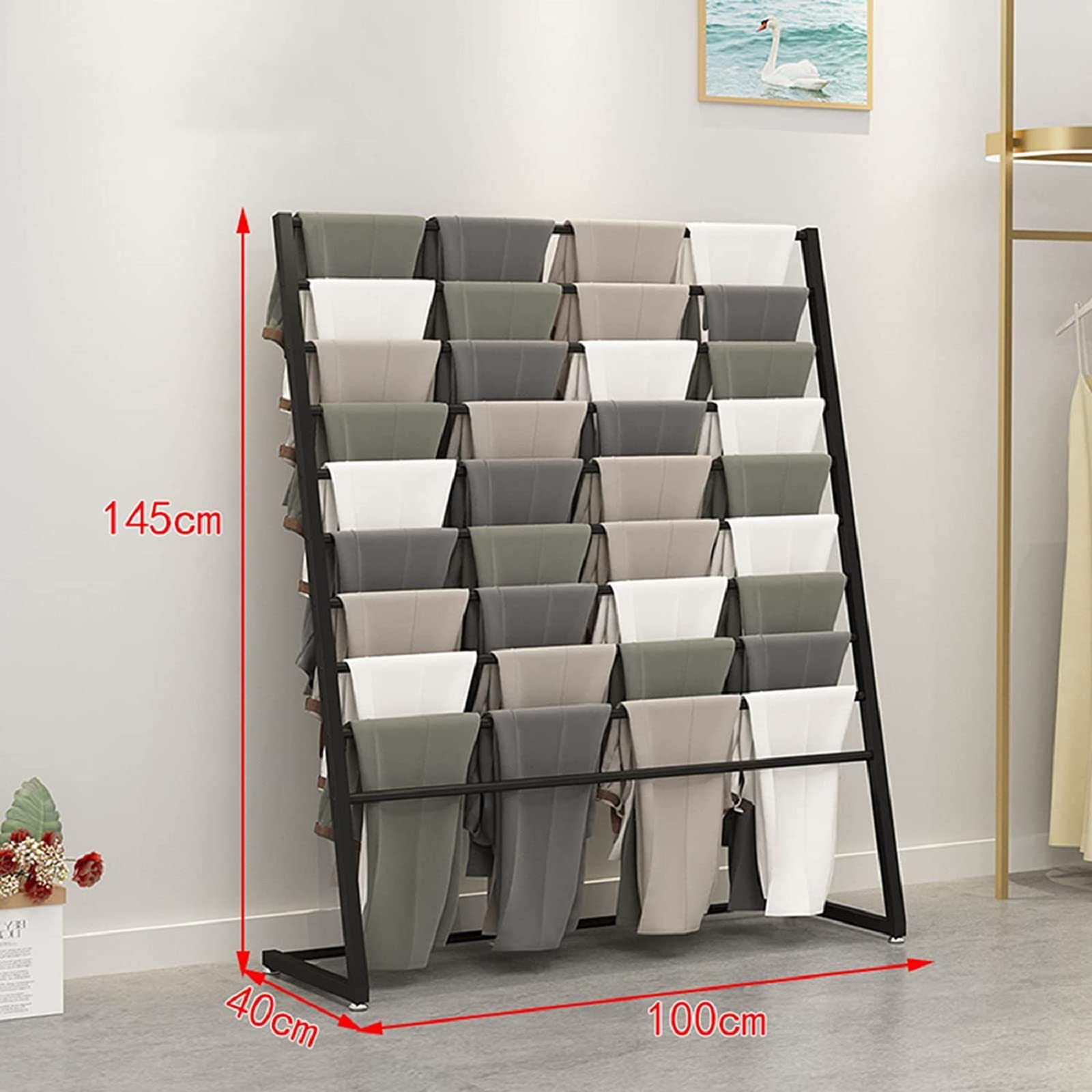 Verkaufsständer Für Bekleidungsgeschäfte, Moderner, Freistehender Kleiderständer Für Schals, Decken Und Bettwäsche, Gürtel, Anzüge Und Hosen, Schwarz, 120 cm