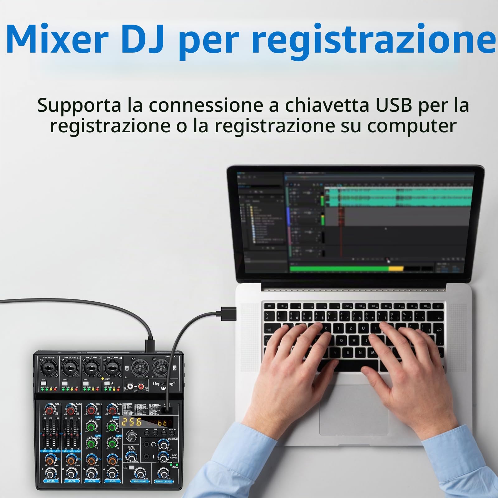 Depusheng M6 Mixer DJ a 6 canali console di miscelazione portatile Bluetooth MP3 256 effetti digitali integrati interfaccia USB per la registrazione del computer streaming live podcasting