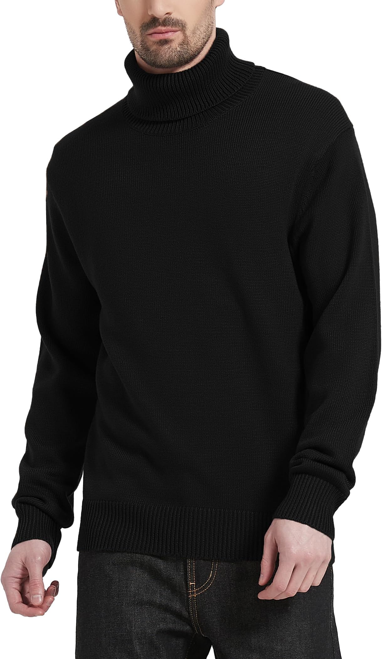 Kallspin Men's Turtleneck Sweaters Wool Blend Mid-Weight Highneck Pullover Sweaters