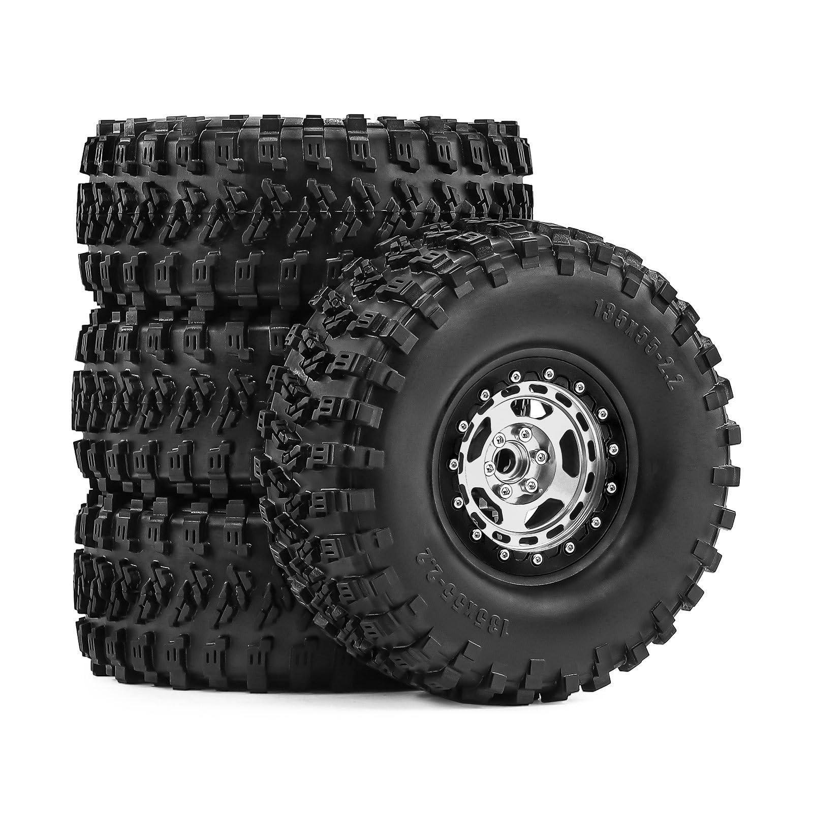 4 szt. 5.1 cm stop aluminium Beadlock koła opony piasta sześciokątna 12 mm RC części zamienne do 1/8 1/10 CROSSRC Yikong AXIAL SCX10 TRAXXAS TRX4 MJX H8H Crawler RC Car (srebrny 135 x 55 mm)