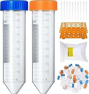 VEVOR Conical Centrifuge Tubes, 50mL, 500Pcs PP EO Sterilized Graduated Container w/Leak-Proof Screw Cap, Write Mark & Test Tube Rack, DN/RNase Free, for Sample Storage & Separate, Blue & Orange