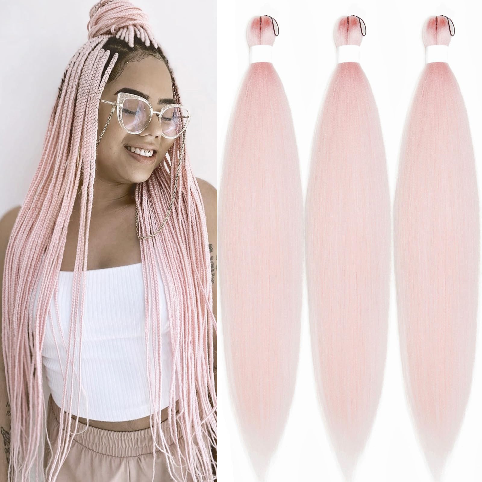 Amazon.com : Ai Yuchen Rose Gold Pink Braiding Hair Pre  display picture 1