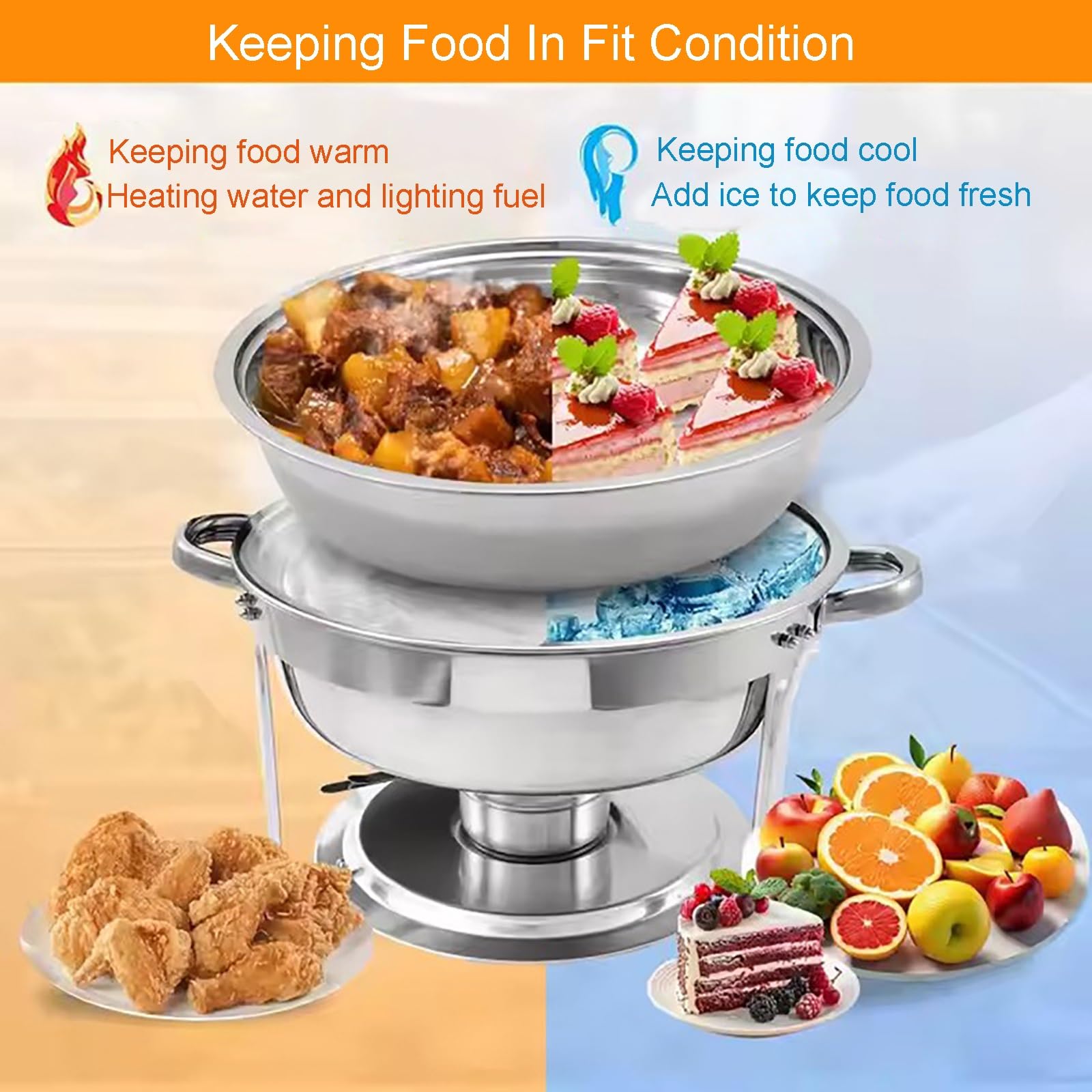 Juego de calentador de buffet, plato de acero inoxidable de 4 cuartos con bandeja de agua, platos calientes para catering, servicio de alimentos, fiestas y eventos, ideal para bufés y banquetes