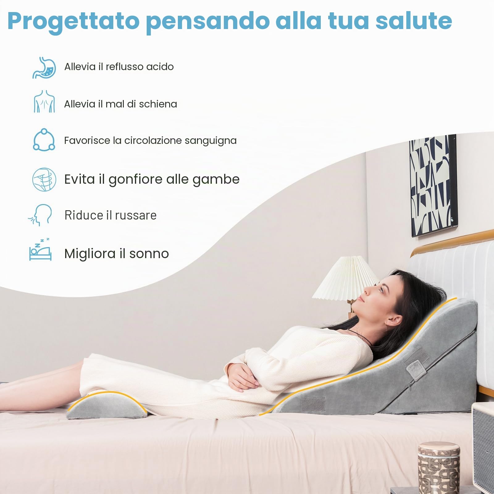 LIFEZEAL 3 Cuscini a Cuneo da Lettura, Regolabile, con Poggiatesta, Manico, Imbottito con Schiuma, Gambe, Schiena, Spalle, Letto, Divano, Fodera Lavabile, Ergonomico, Traspirante (grigio)