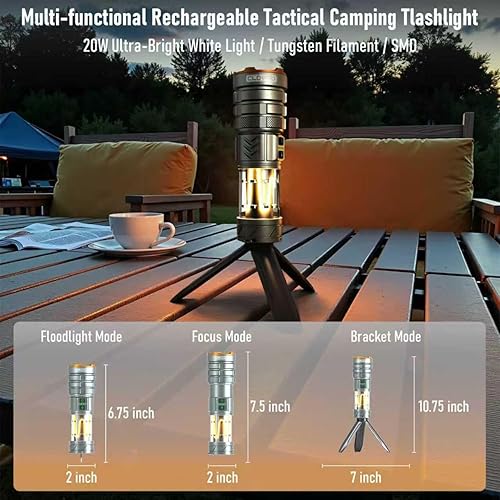 Miniatura 7 de Linterna recargable de 11 modos de linterna táctica para acampar con luces de emergencia rojo-azul, 10000 lúmenes 3 en 1 luz de campamento portátil