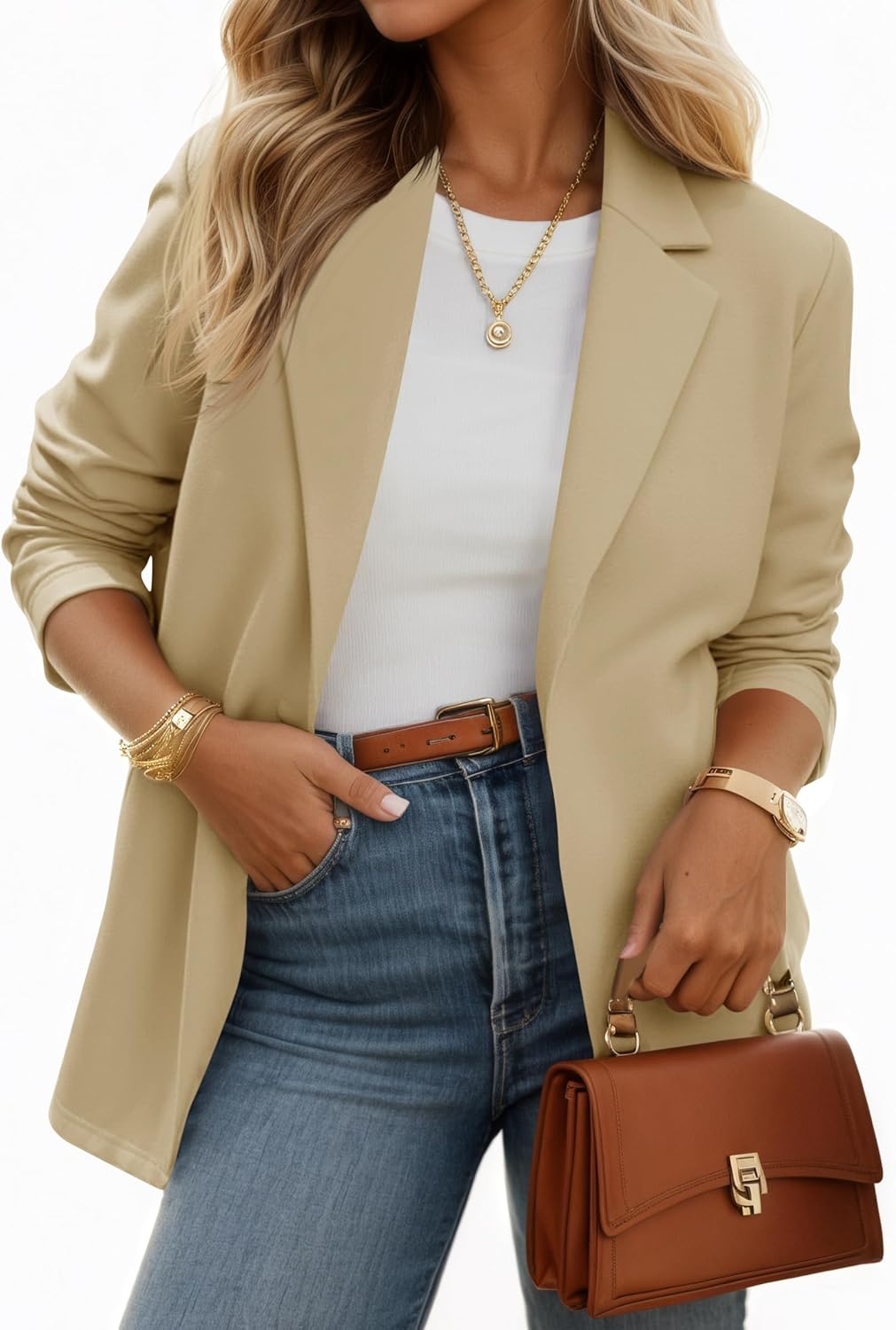 Cicy Bell Womens Casual Knit Blazer Long Sleeve Open Front Blazers Stretchy Work Office Suit Jackets with Pockets