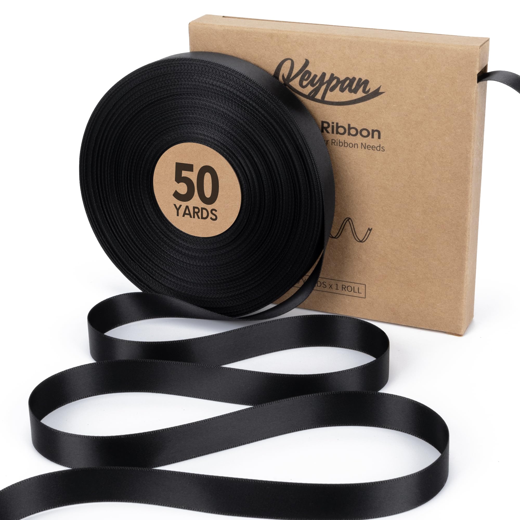 Keypan Black Satin Ribbon 16MM x45.72M Double-Faced Thin Hair Ribbons for Gift Wrapping Paper Bows Hair Wedding Invitations DIY Crafts