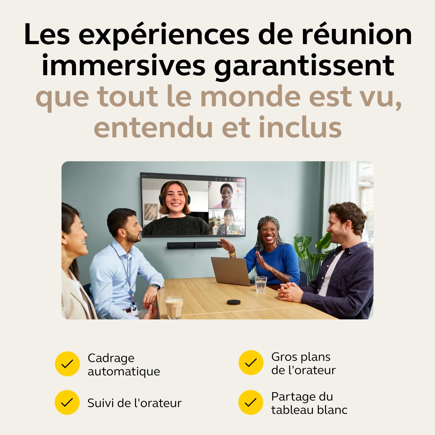 Barre vidéo panoramique 4K Jabra PanaCast 50 - Caméra de visioconférence pour petites et moyennes salles avec champ de vision 180° et 8 microphones – Alimentation UE - Noir