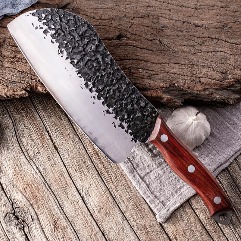 Meat Cleaver,Cleaver Knife 7 Inch Chinese Chef Knife 9Cr18MoV 3 Layers Clad Steel Slicing Cleaver Handmade Forged Kitchen Knives Cooking Tools