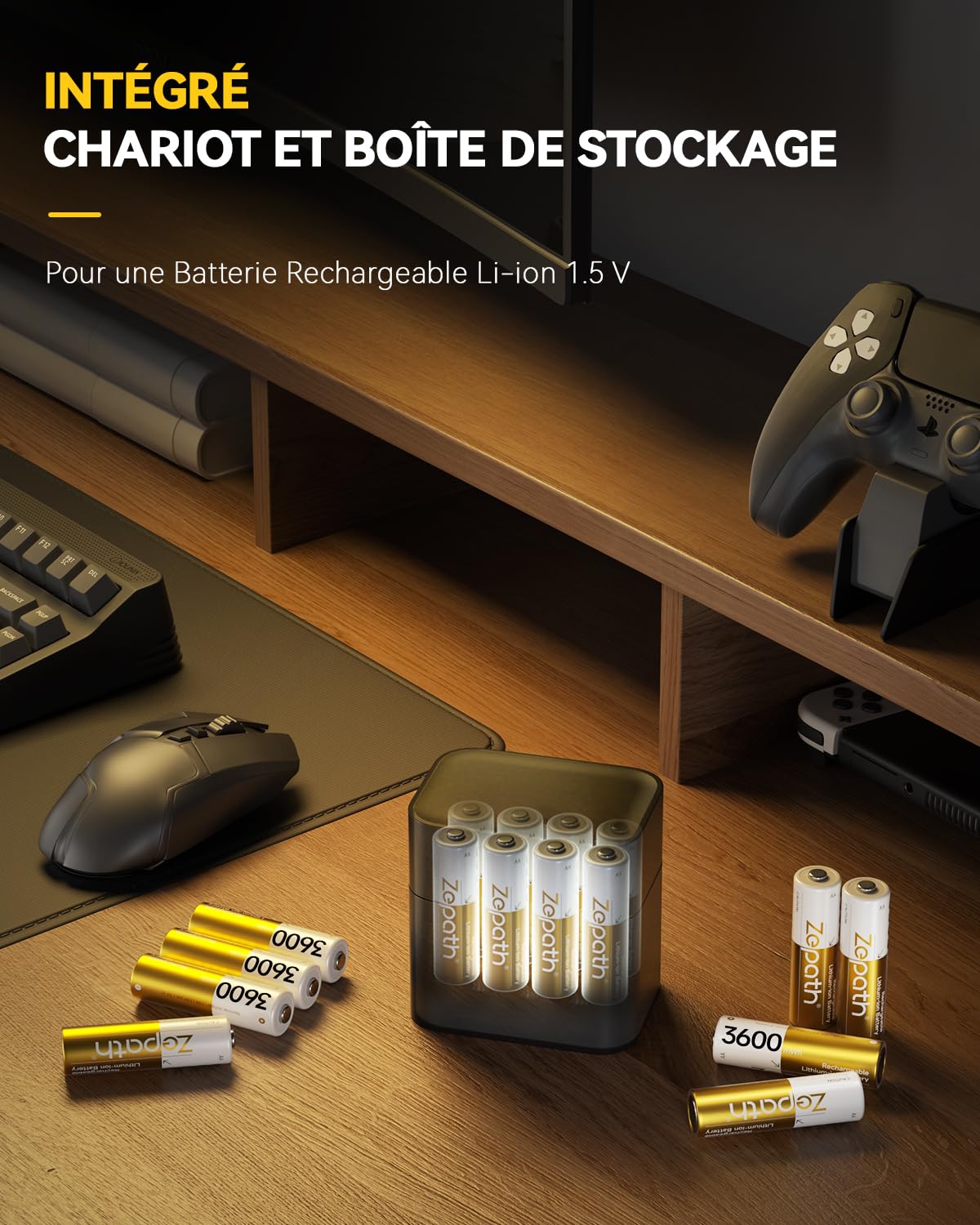 16 Piles AA Rechargeables au Lithium-ION avec Chargeur 4 Chargeur,1,5V 3600 mWh Haute Capacité Rechargeable AA Batterie, jusqu'à 2000+ Cycles