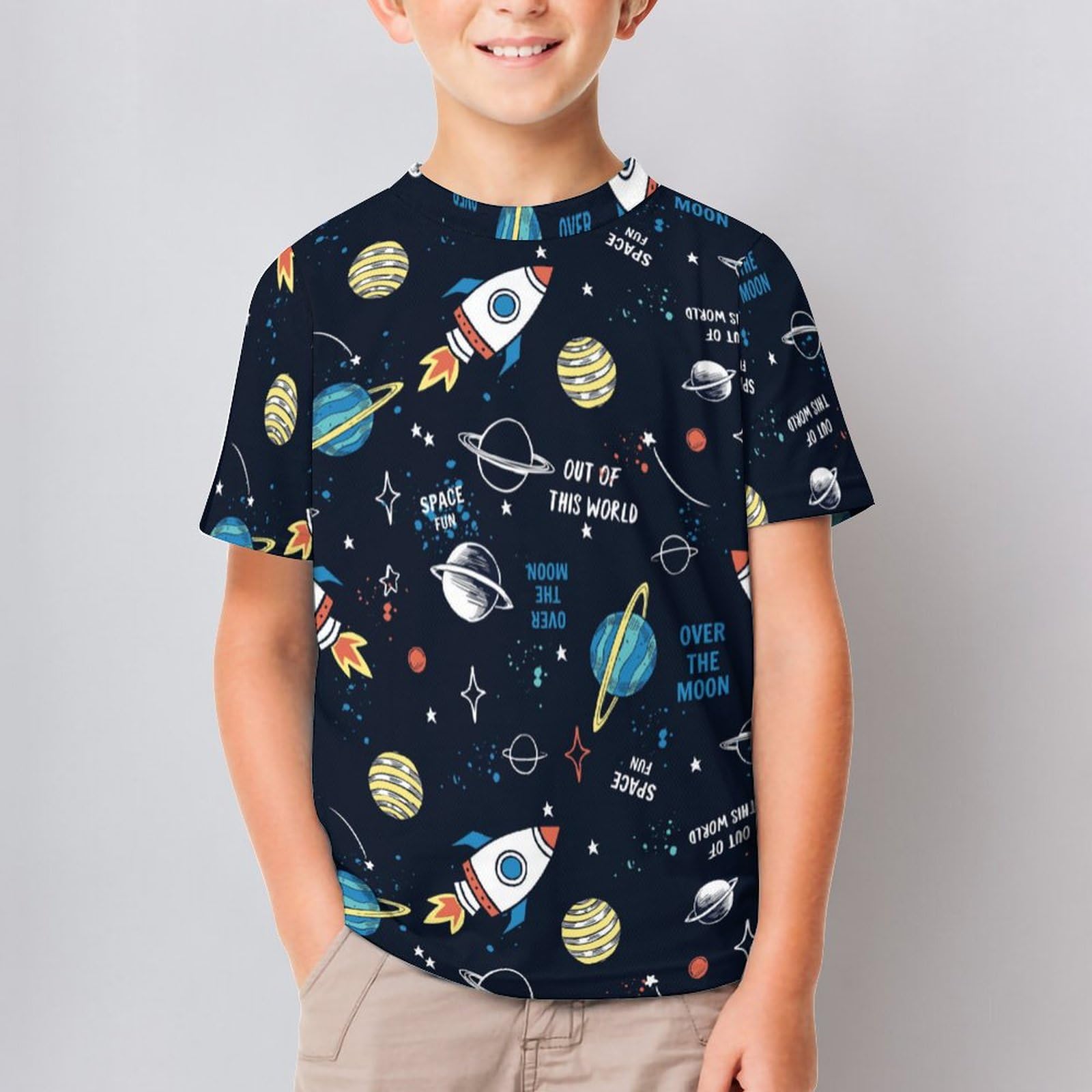 Amazon.co.jp: キッズTシャツ 宇宙 ロケット 惑星 星 カートゥーン