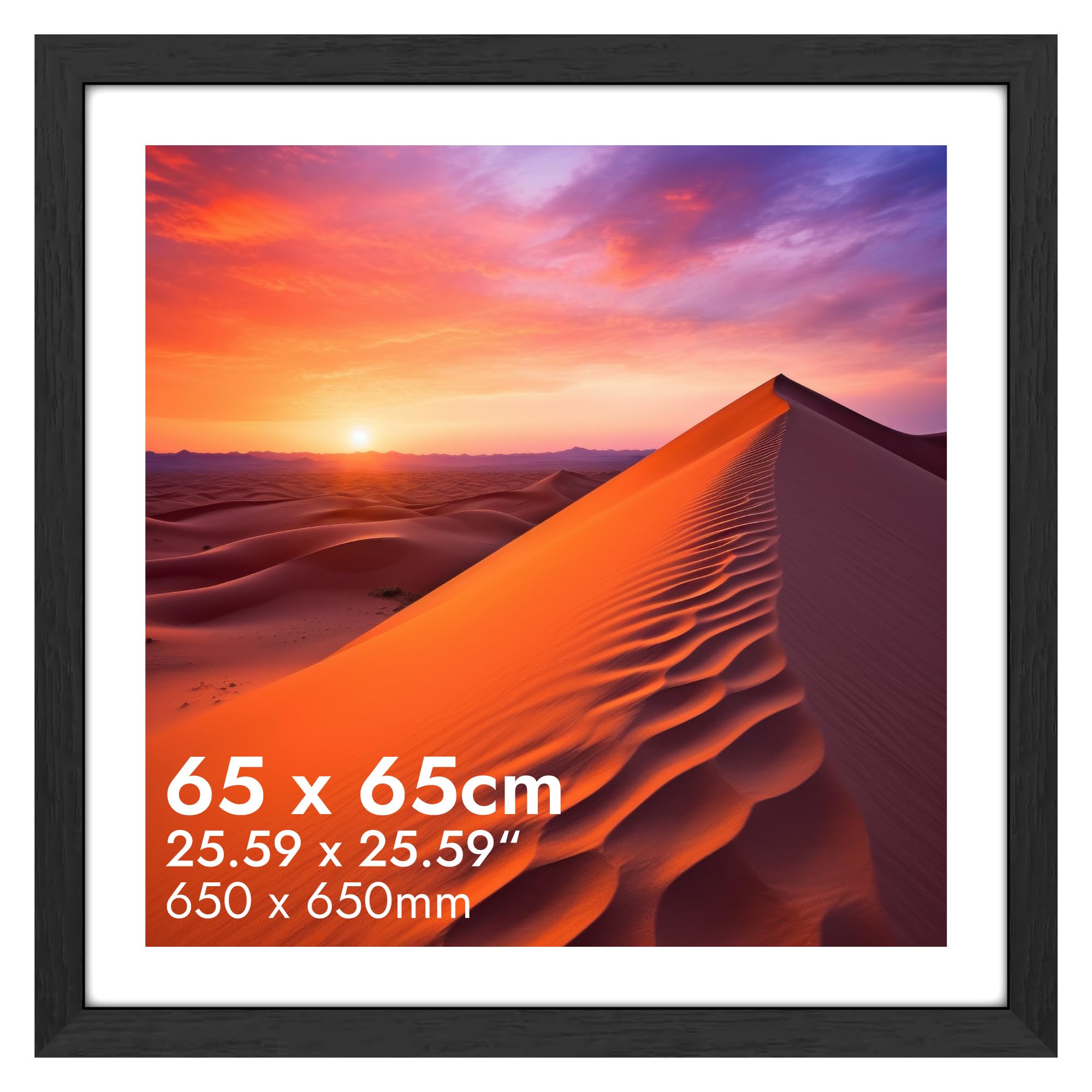 HNK Black Square Picture Frames 65x65cm Engineered Wood and Plexiglass, Square Frame 25x25 Inche Dual Orientation Landscape or Portrait, Poster Frame 650x650mm Wall Hanging Display Photos โ image 1
