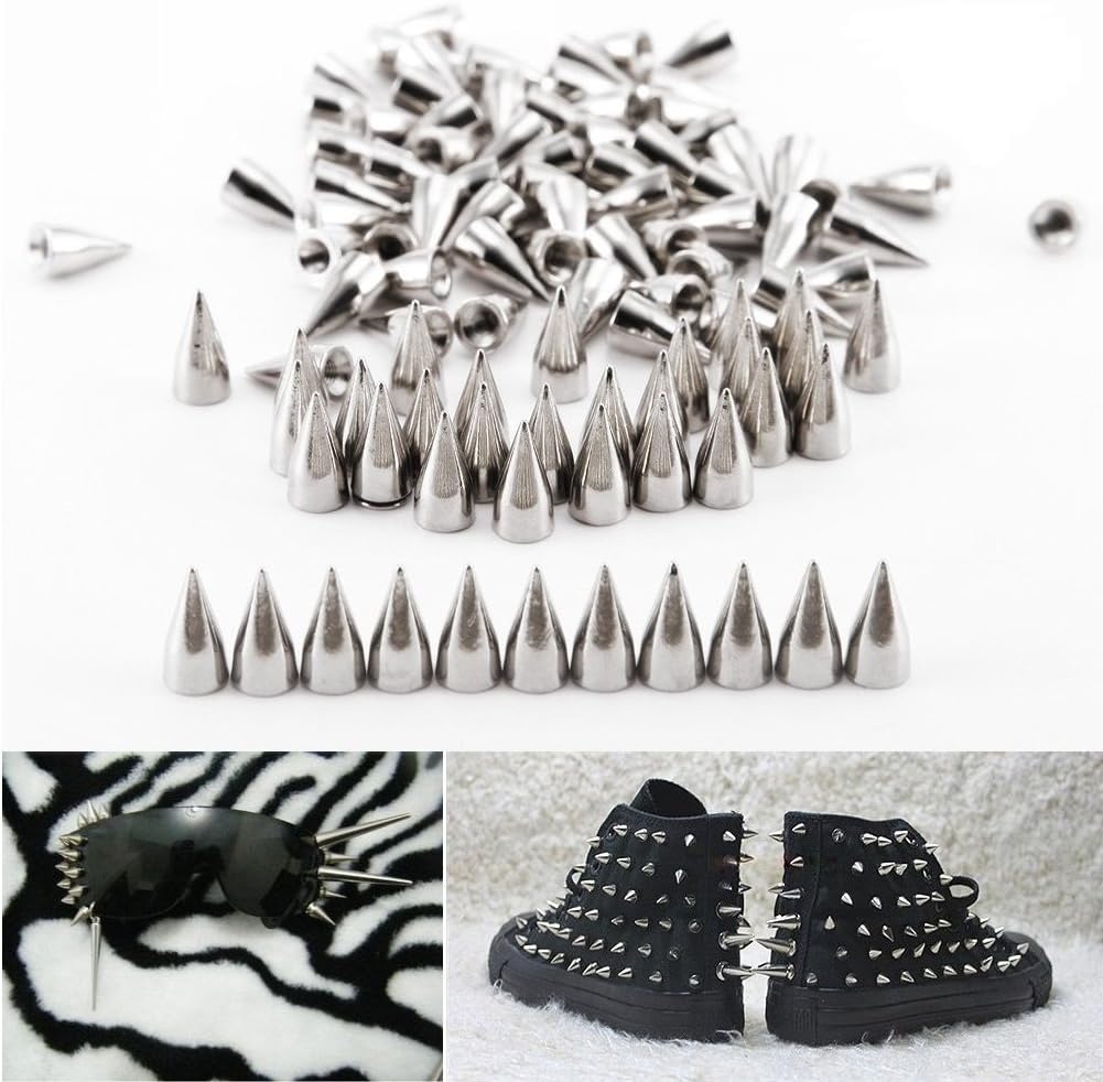 Surepromise Screw Back Bullet Stud Spike Belt Bag Leather Craft Clothes Rivet, Silver