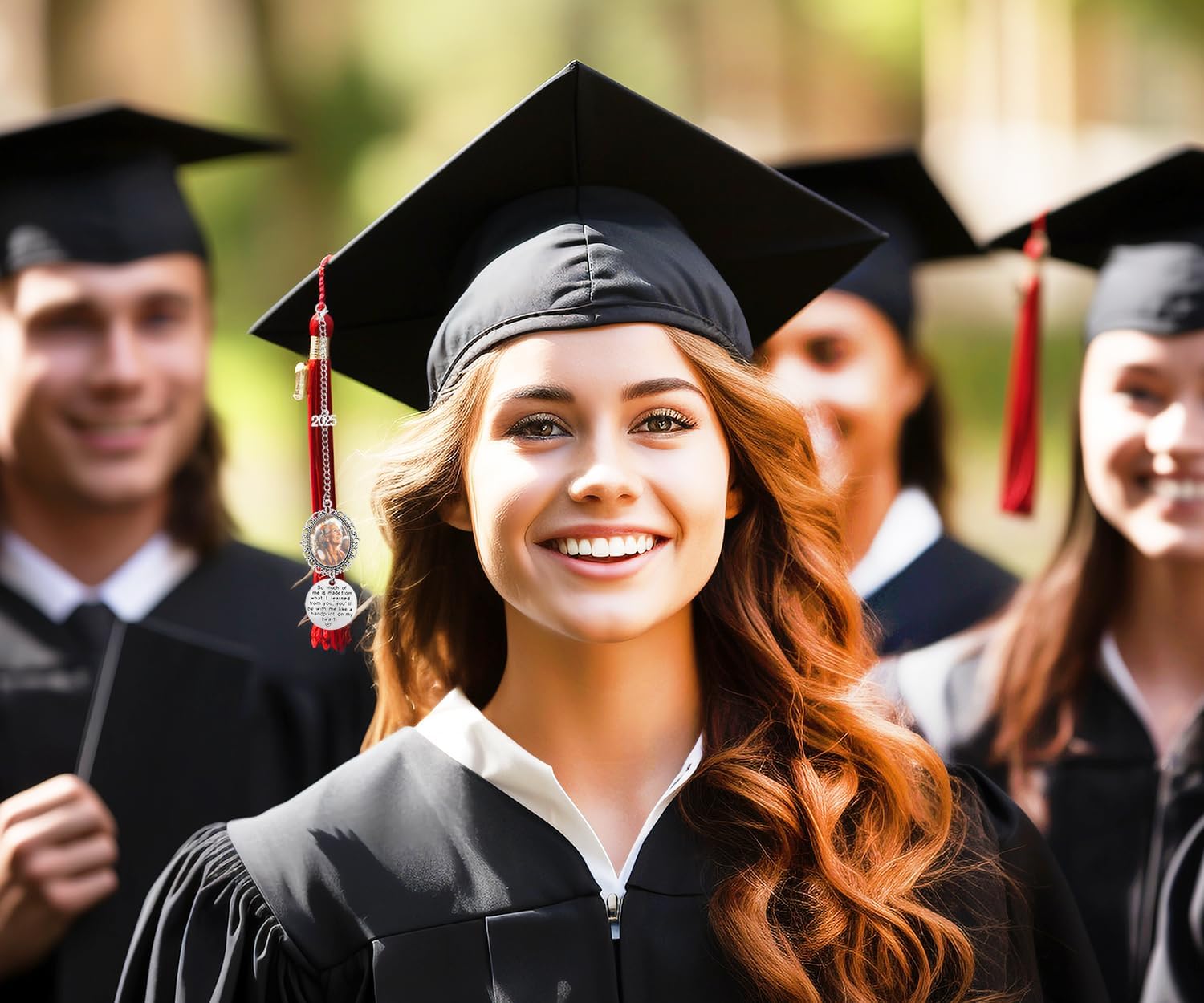 Penta Angel Graduation Cap Photo Charm Tassel Personalized Memorial Graduate Cap Decorations DIY Tassel Gifts for Class of 2025 Grad Cap Gown Ceremony (1, Round) - Image 5