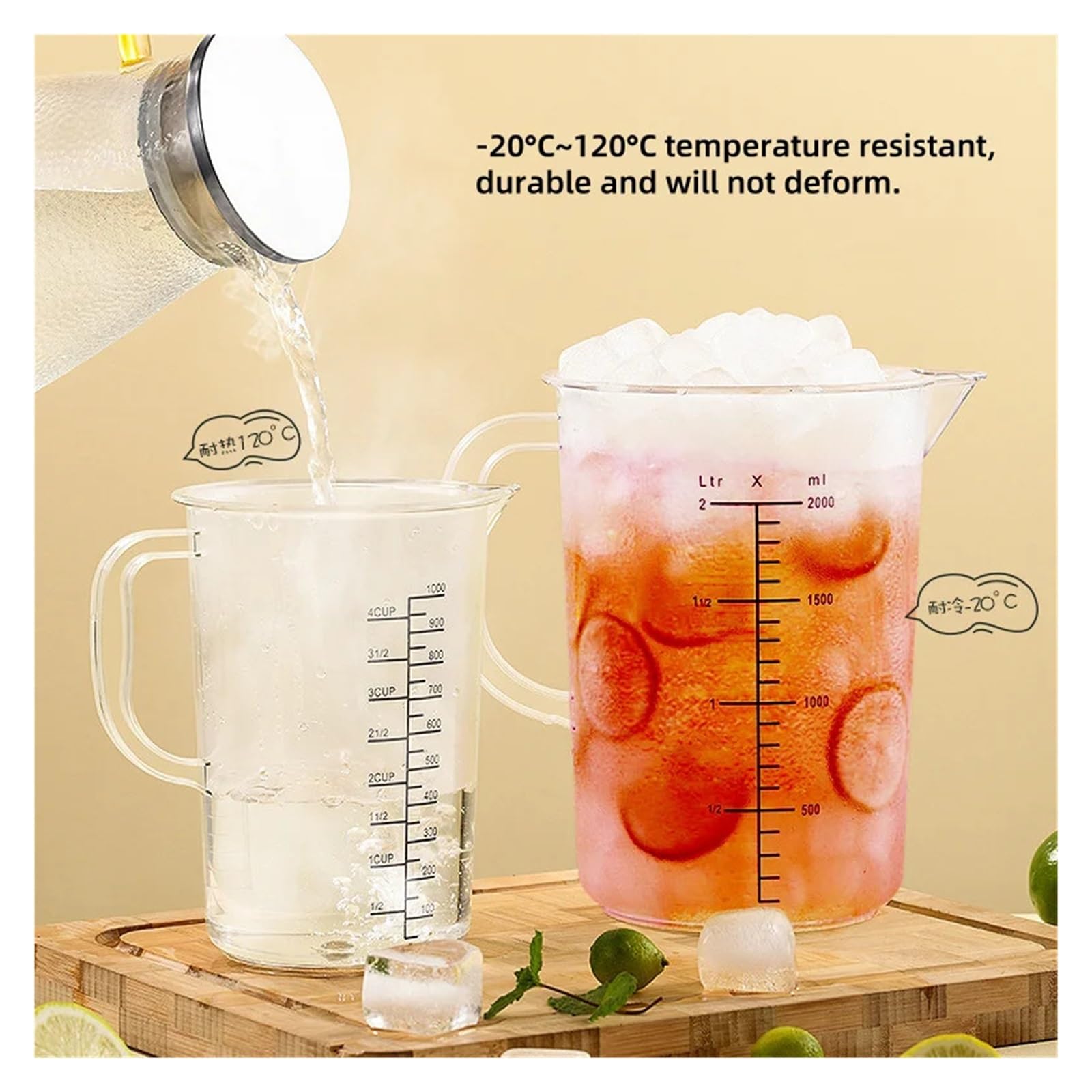 Messbecher 3PCS Verdickter Kunststoff Messbecher Doppelseitige Skala Mit Griff Milch Tee Kuchen Küche Backen(2000ml)