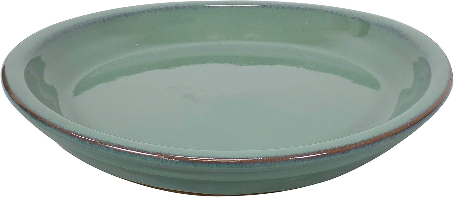 Sunnydaze Ceramic Indoor/Outdoor Flower Pot Saucers Set of 2 - UV- and Frost-Resistant - Seafoam Glazed Finish - 9-Inch Seafoam 9 in