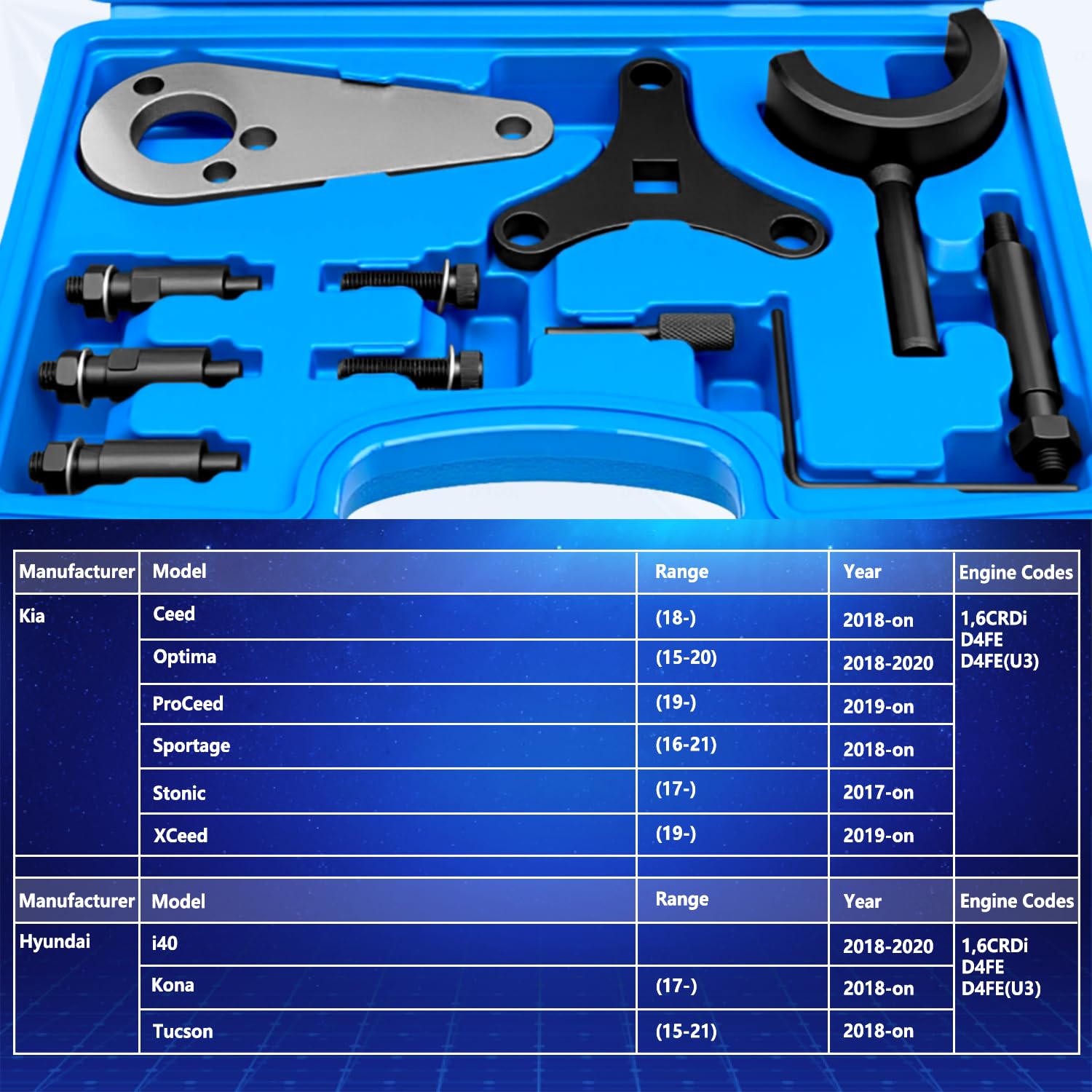 ZKTOOL Herramienta de Reemplazo de Correa de Distribución de Motor, Bloqueo de Cigüeñal, Compatible con Hyundai y Kia 1.6D Motores Diésel, OEM 09240-2U100, 09240-2U300, 09240-2U400, 09240-2U500 | Compatible con motores diésel Hyundai y Kia 1.6D. Incluye O