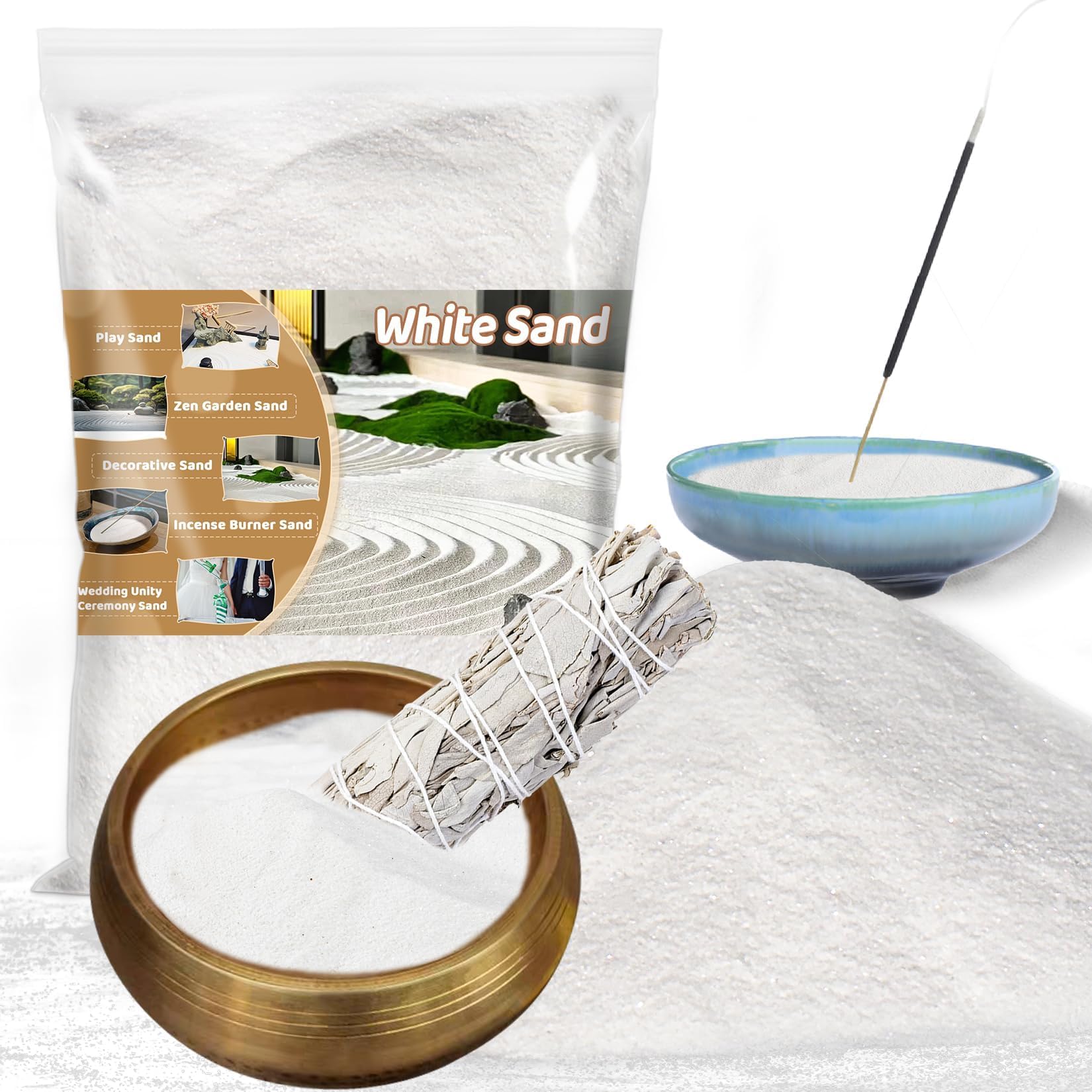 RAINFLOW 15 OZ Fine White Sand for Crafts - Quartz Zen Garden Sand Decorative for Vases Filler, Wedding Unity Ceremony, Incense Burner, Aquarium