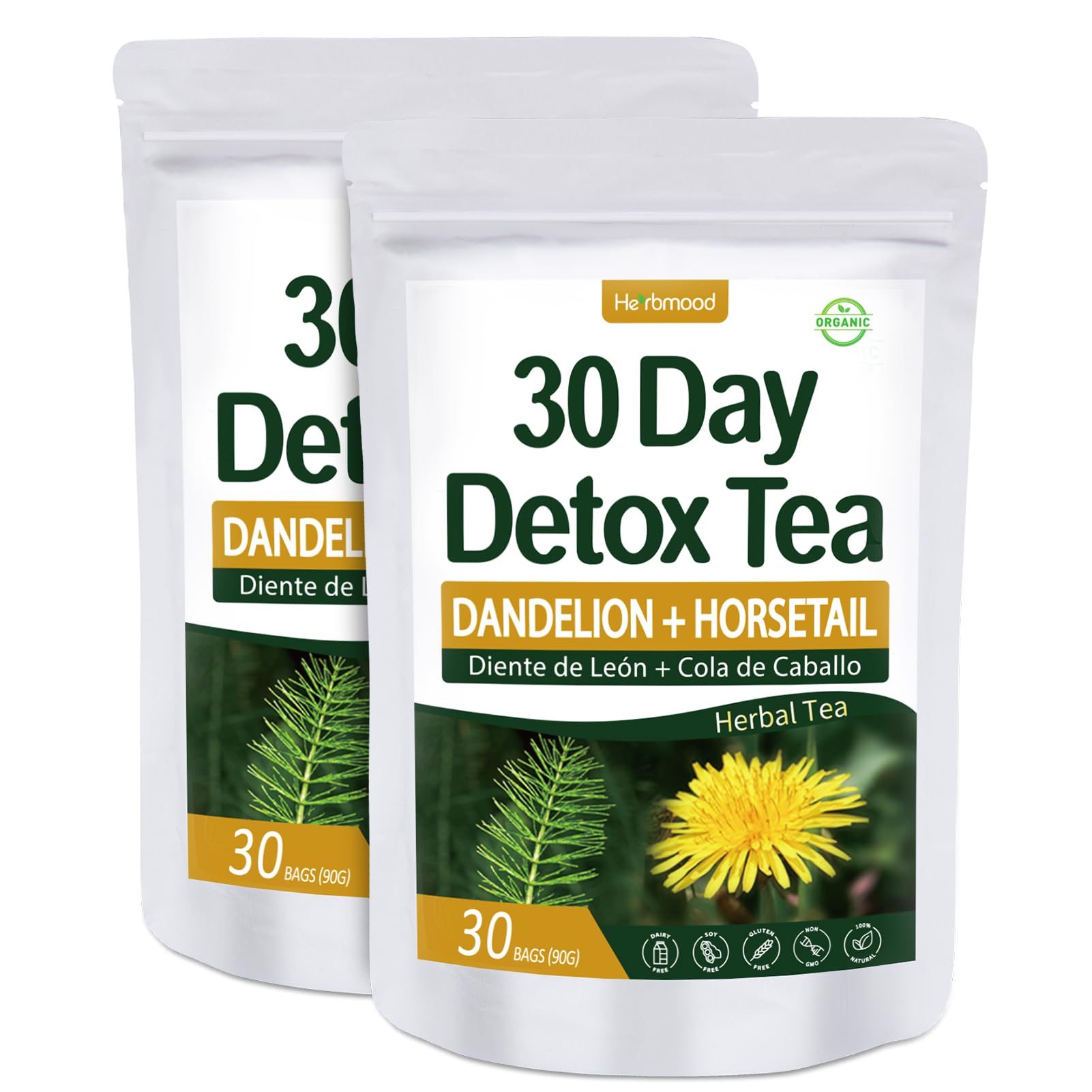 HerbmoodTe de Diente de Leon 30 Day Cleanse Dandelion Tea, Natural Herbs Tea Bags para Perder Peso, 30Count (Pack of 2)
