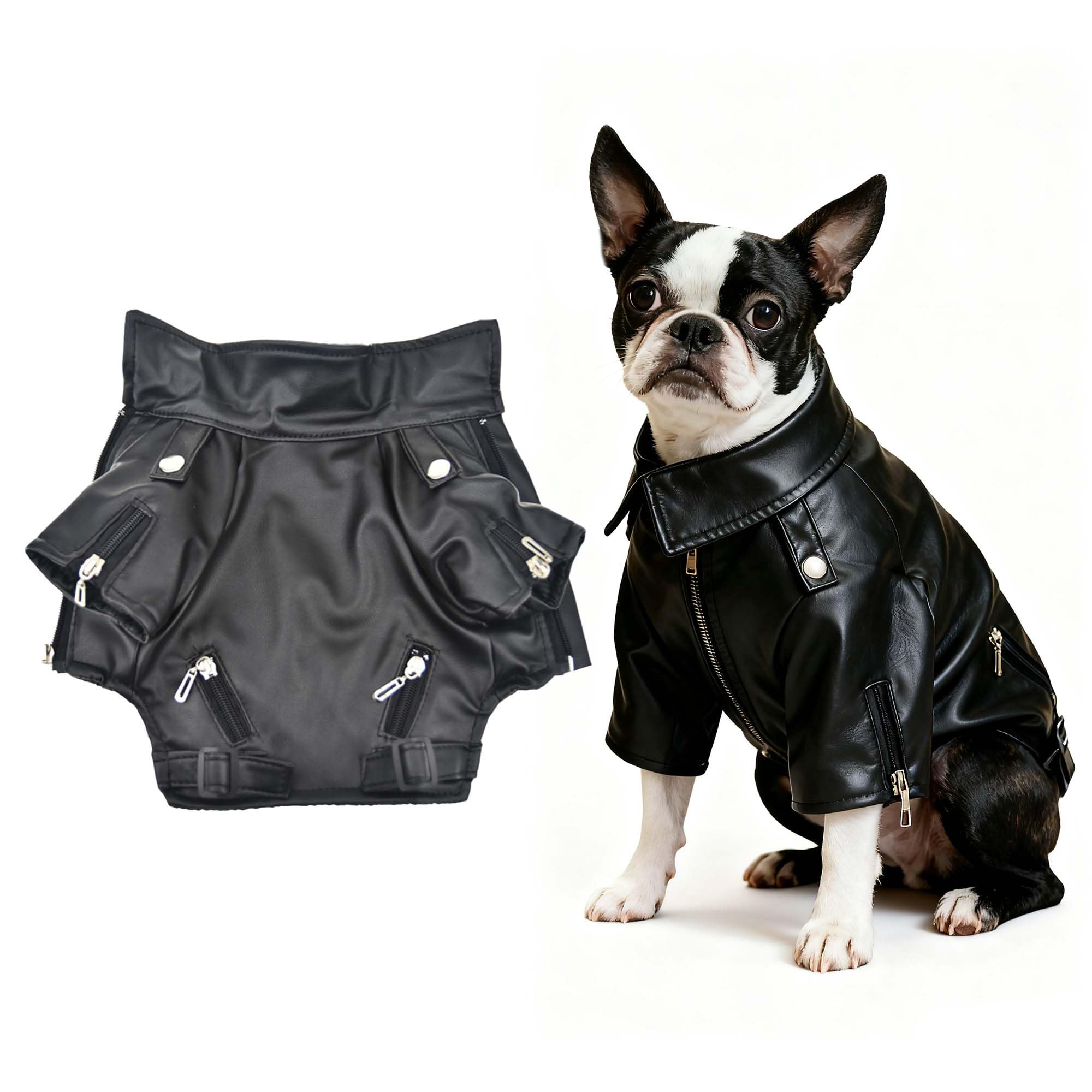 Cool Dog Leather Jacket Coat Clothes,Halloween Rock Star Costume for Small Medium Dogs(M, Black)