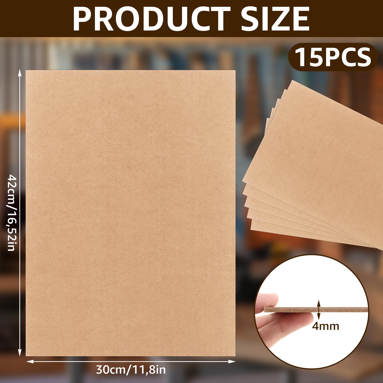 AKOLAFE 15 Stück MDF Platten 4mm MDF Platte A3 Hartfaserplatte 420 x 300 x 4 mm Holzplatten zum Basteln Rechteckiges Holzplatte für Lasergravur, CNC Router, Modellierung, Durchbrochenes, DIY (Braun)