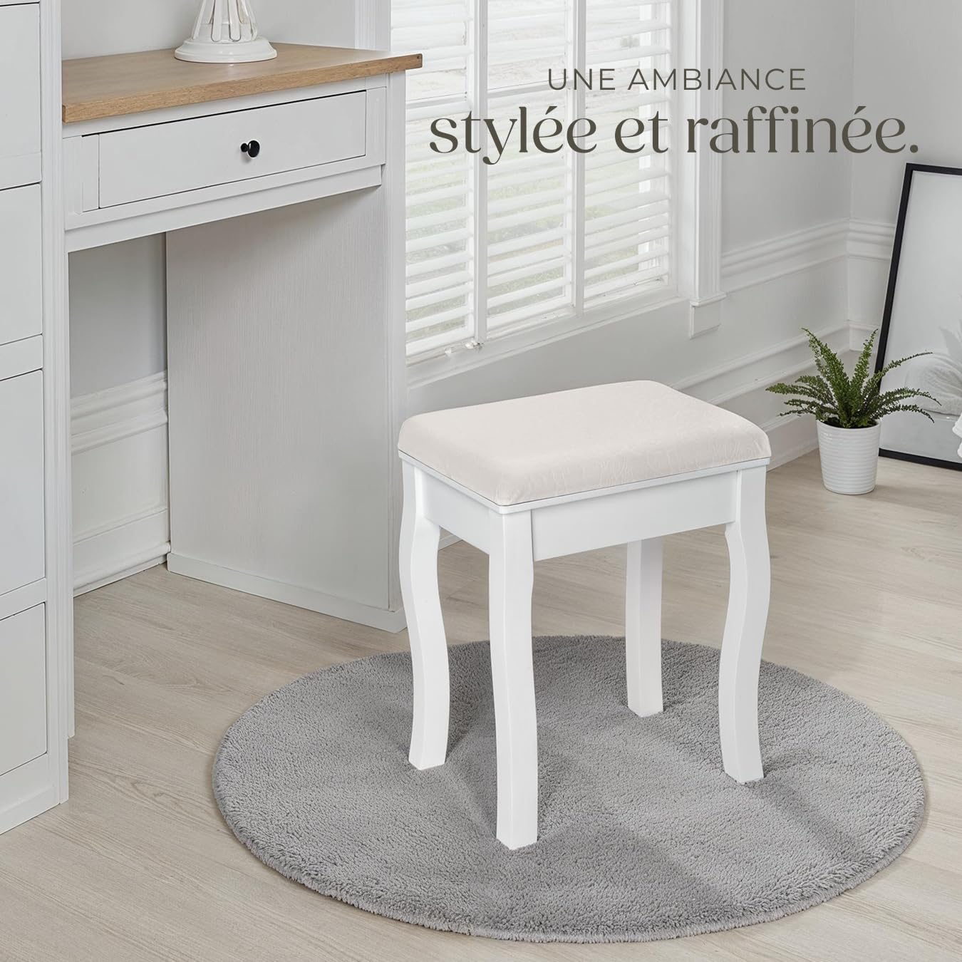 tectake® Tabouret Coiffeuse 40 x 30 x 51 cm, Chaise avec Coussin pour Coiffeuse Table de Maquillage Table manucure, Tabouret Piano Chaise Maquillage Pouf Banc Piano Décoration Chambre Salon, Blanc