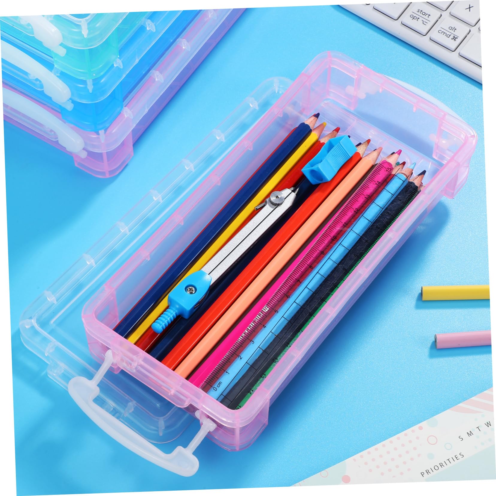 6pezzi Astuccio Trasparente Per Matite e Cancelleria Di Organizzatore Plastica Per Scuola e Ufficio Resistente e Spazioso