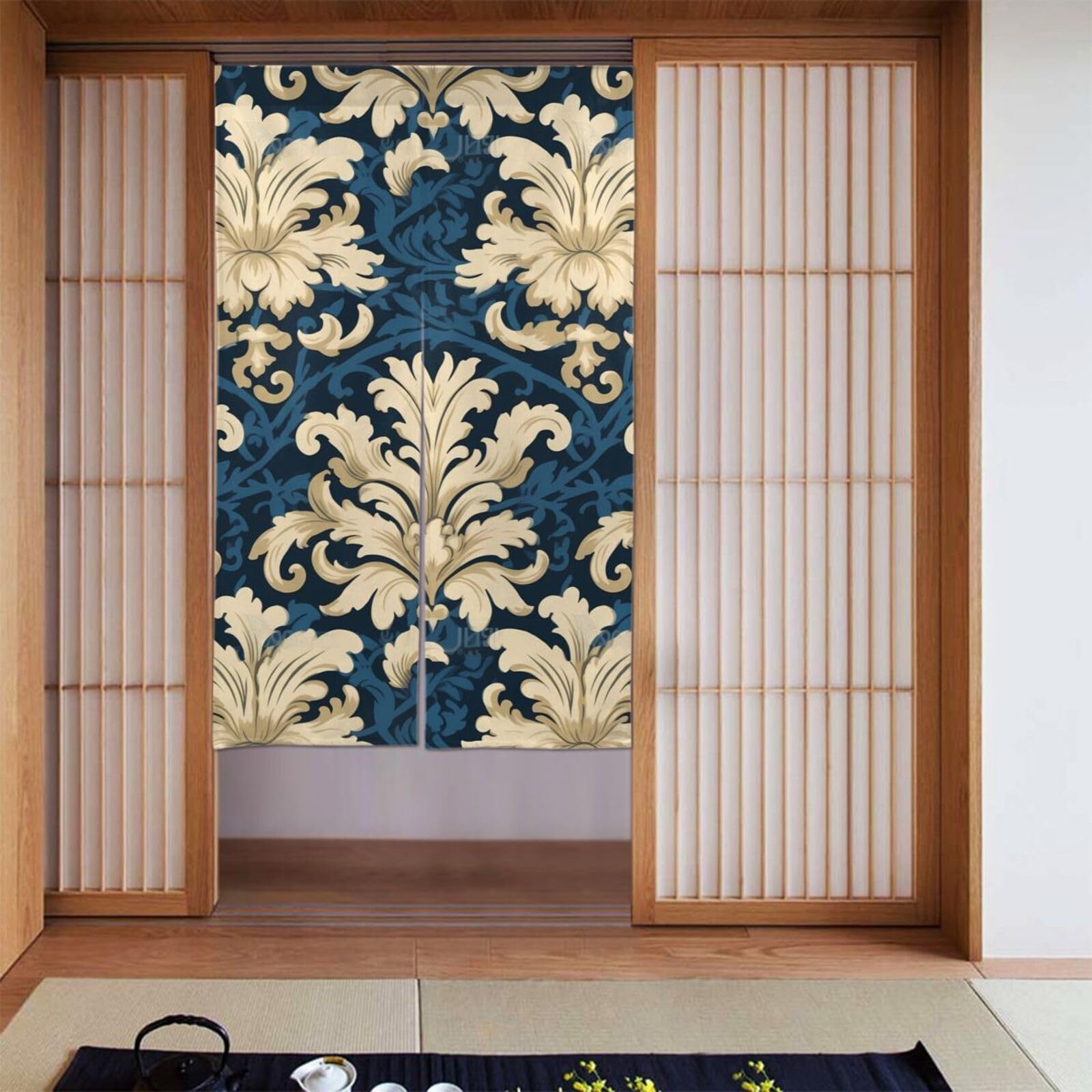 Rideaux occultants chambre imprimés motif damassé de 142x86 cm