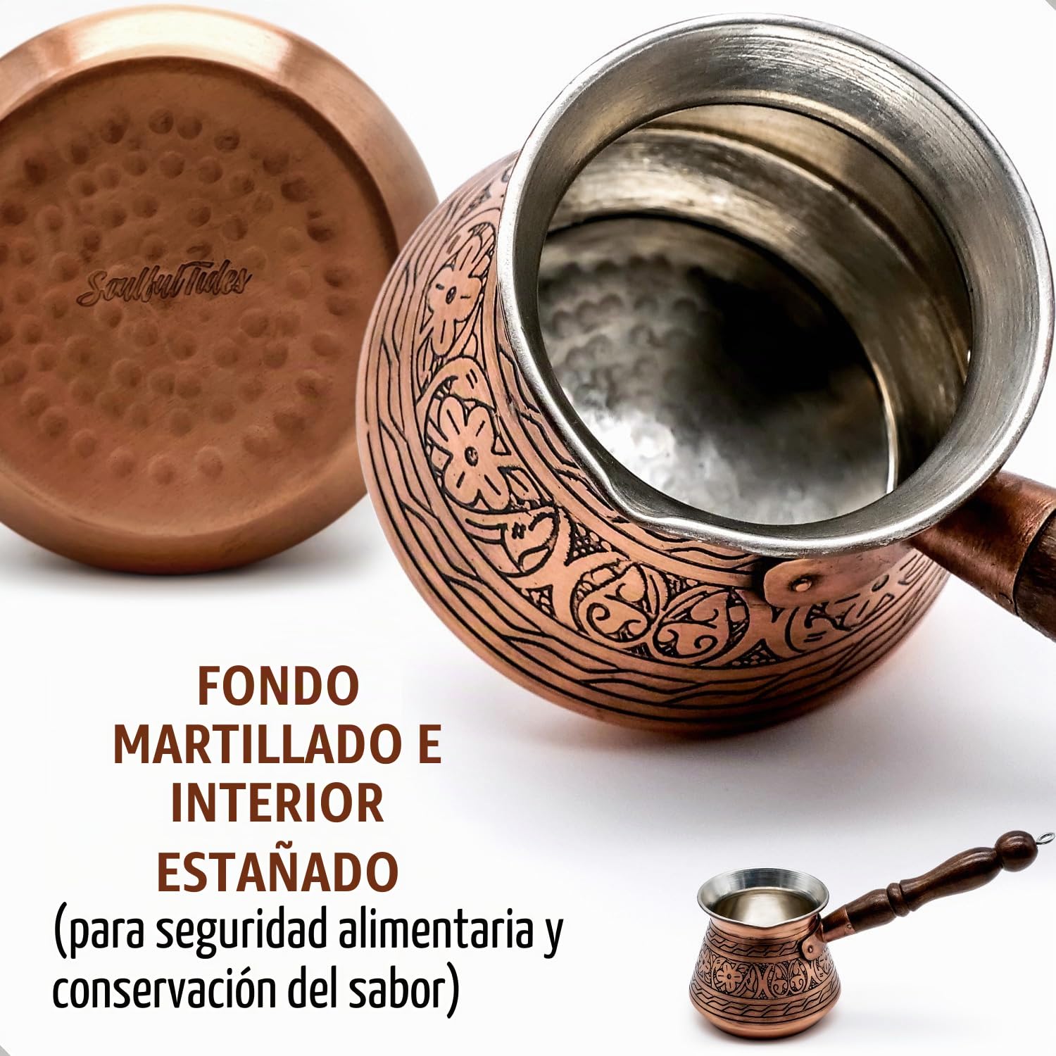Jarra moca hecha a mano de 450 ml de cobre de 2 mm de grosor grabada - Cafetera turca - Cezve - Ibrik - Briki - para 5 personas