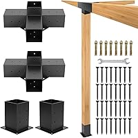 Vista 1 de Kit de soportes para cenador – 2 juegos 4x4 (real: 3.5 x 3.5) 4 vías ángulo recto soportes de esquina con base de poste de pérgola para madera de 4