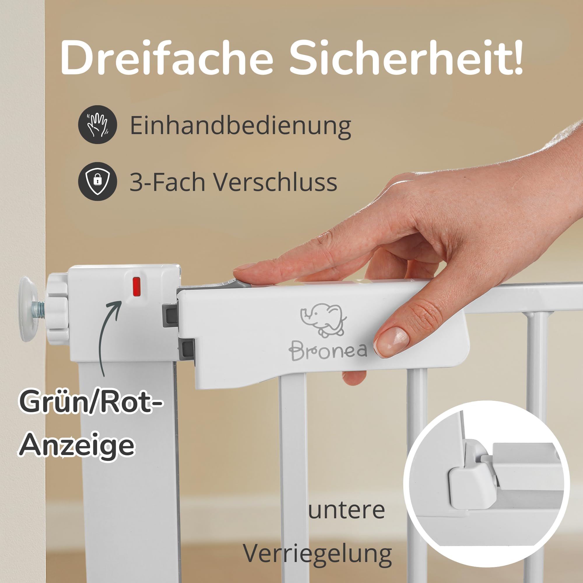 Luca Treppengitter ohne Bohren | Türgitter & Treppenschutzgitter zum Klemmen | verlängerbar 75-194 cm | Auto-Close, 90° Stop, beidseitig schwenkbar (152-159 cm)