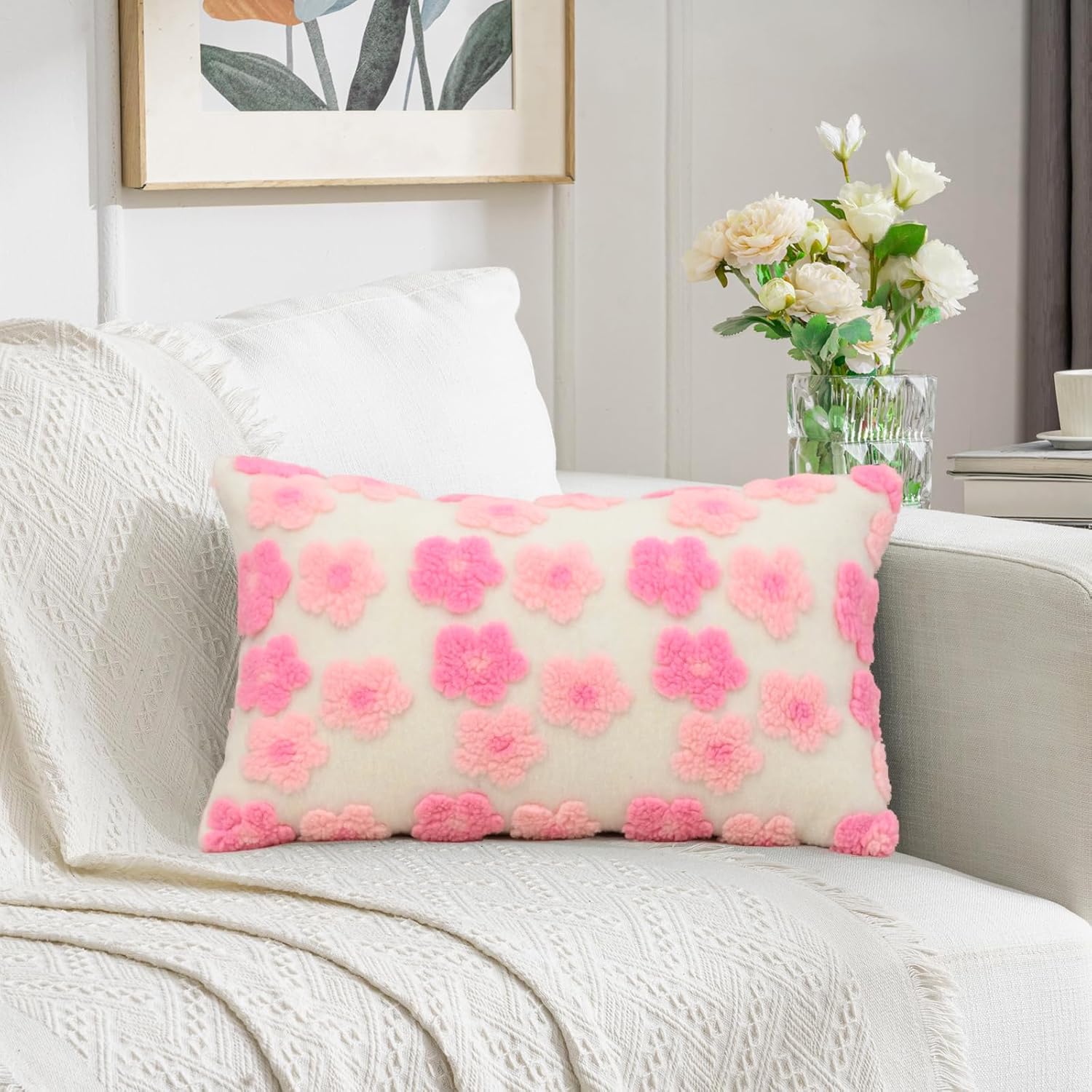 Soft Decorative Throw Pillow Covers 12x20 Cute Jacquard Pillow Covers Cushion for Bed Sofa Living Room Christmas Outdoors Pink